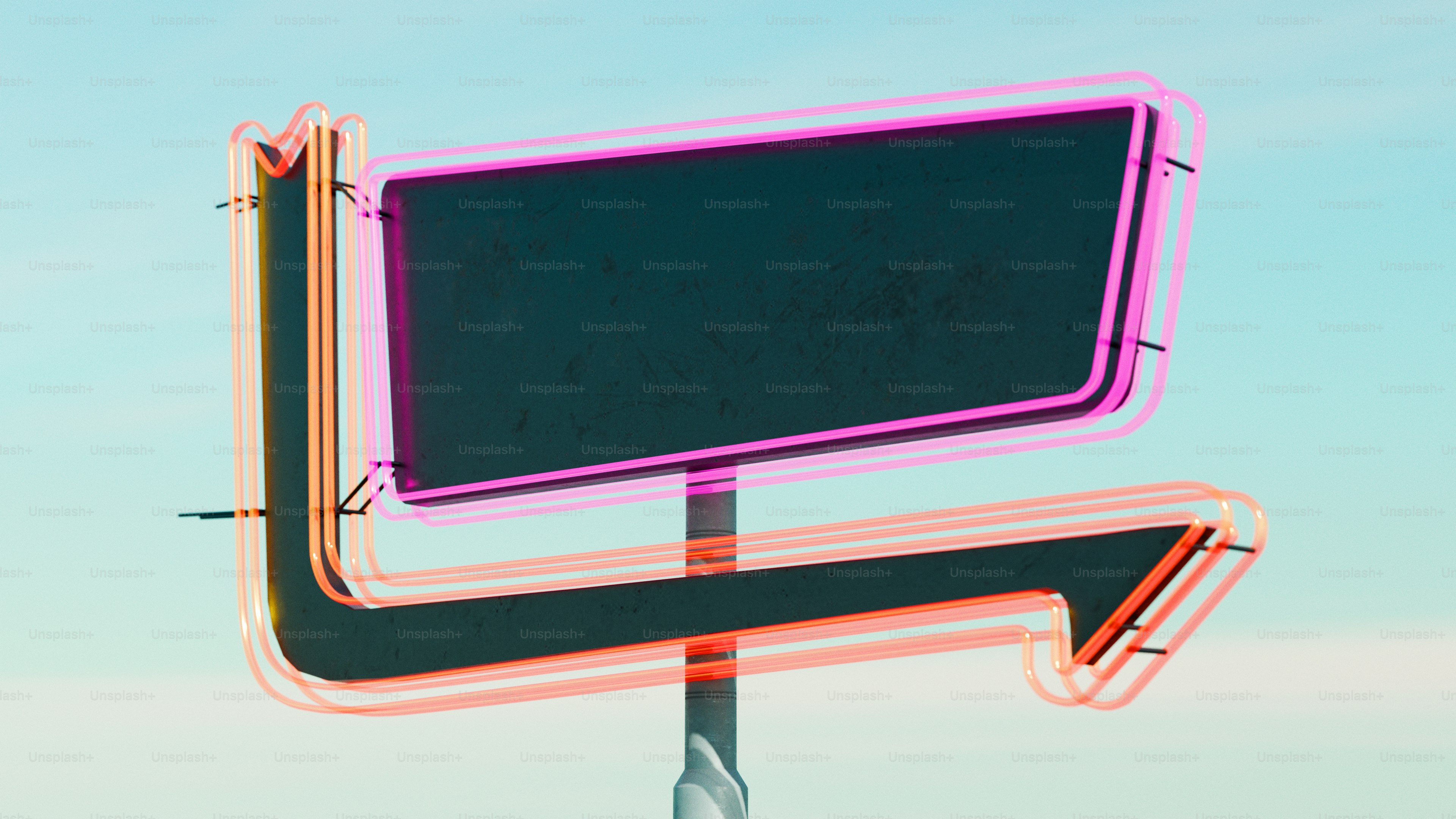 푸른 하늘을 배경으로 한 복고풍 네온사인