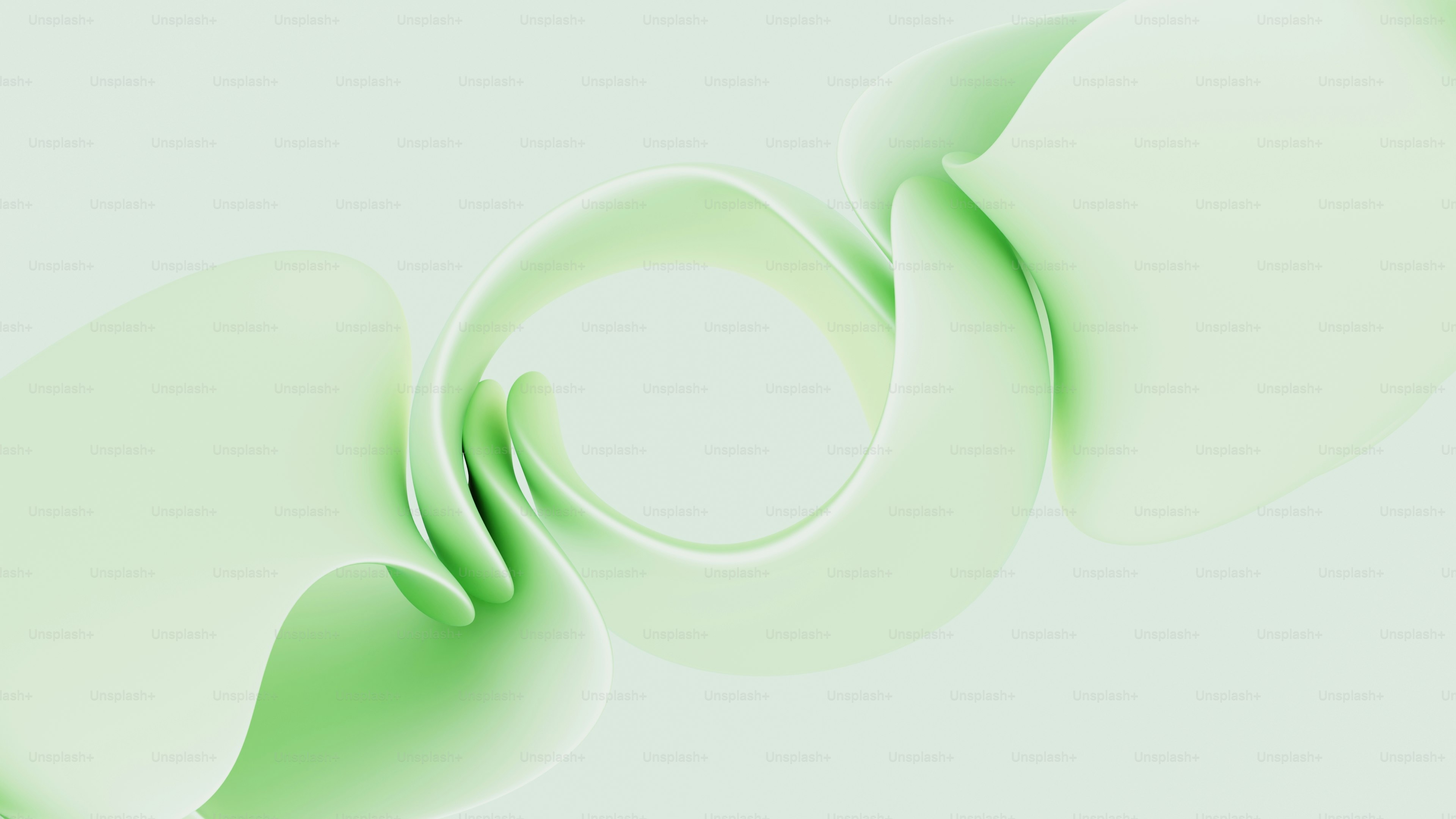 白い背景に抽象的に流れる緑色の有機的な形状
