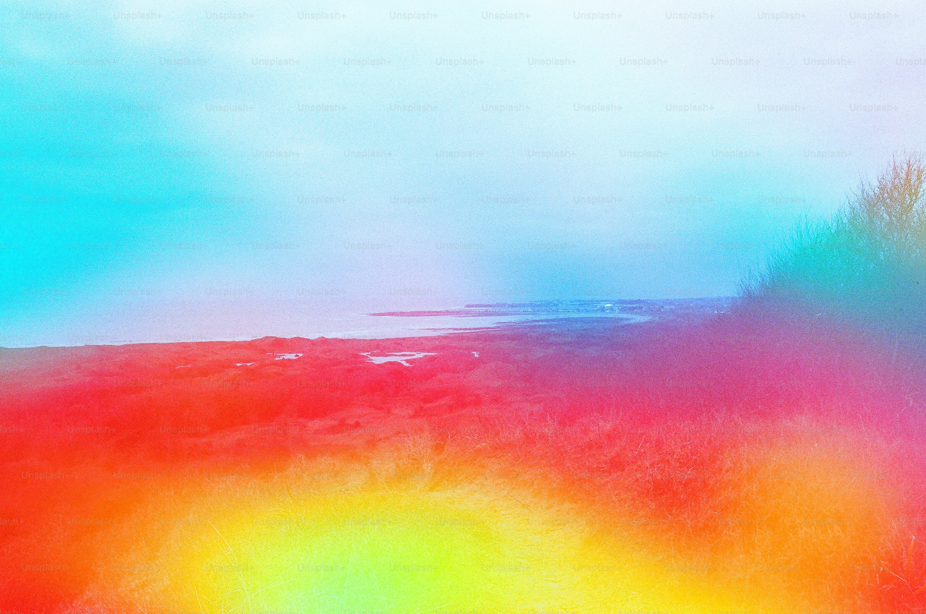 Abstract landscape with vibrant red and blue colors