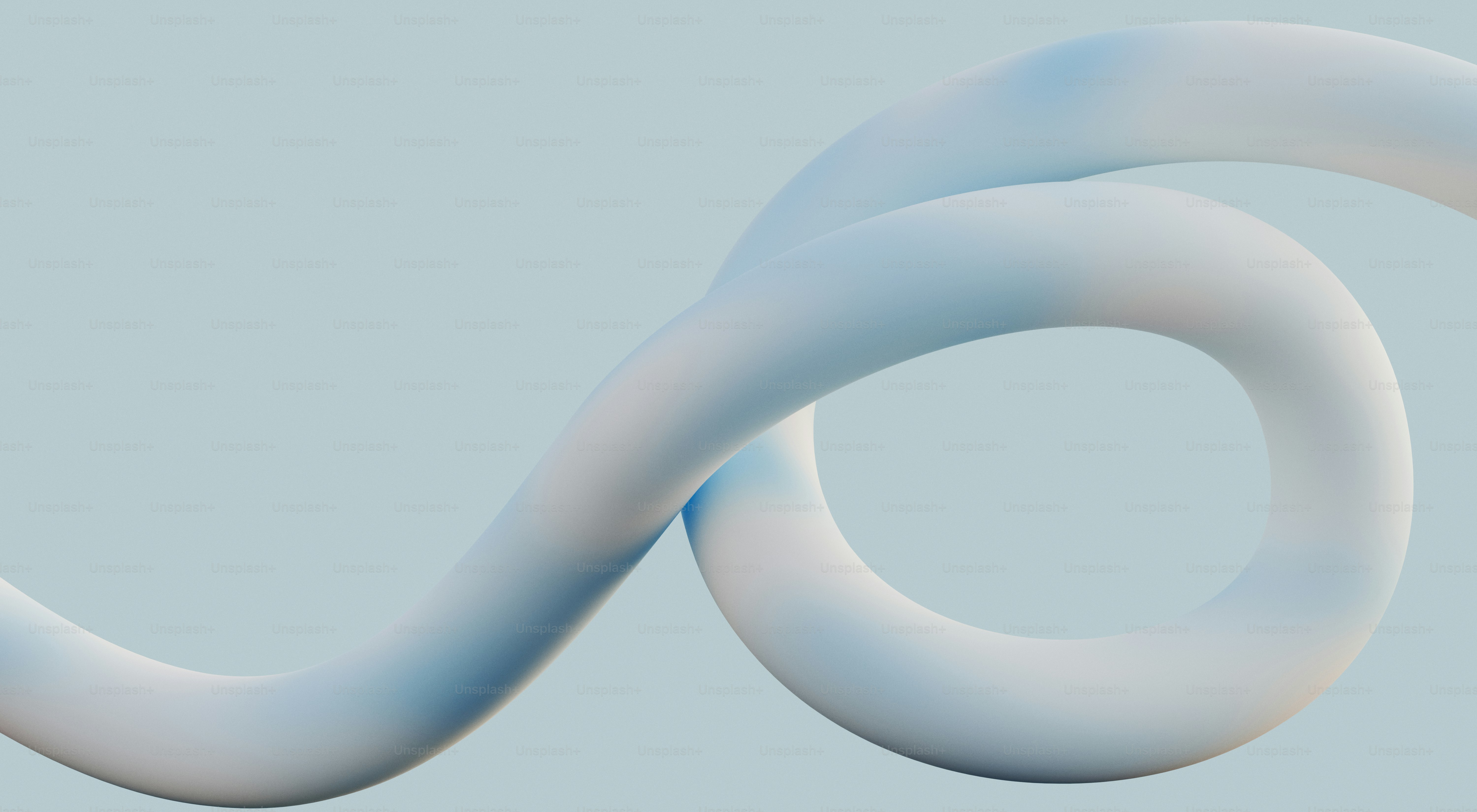 Abstract blue and white swirling tube on light blue background