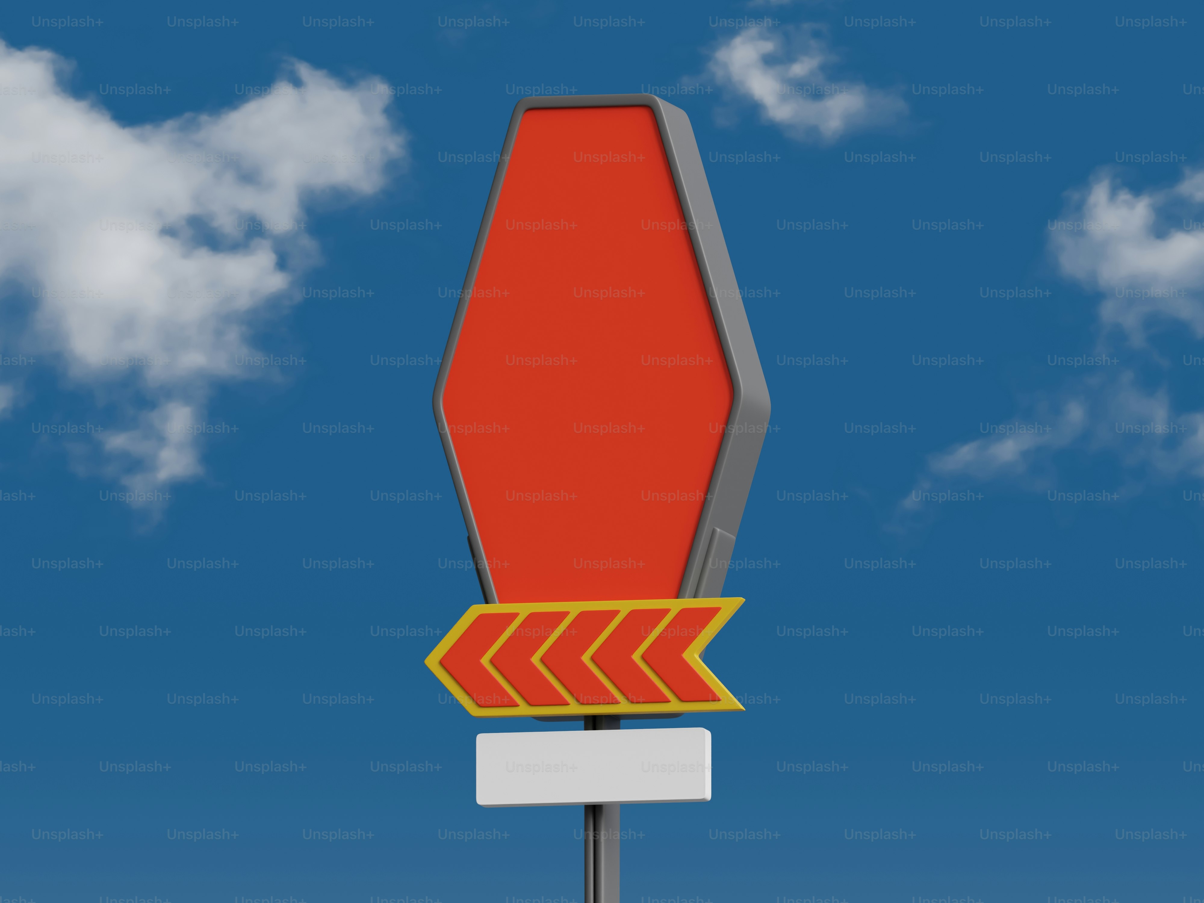 Un signe hexagonal rouge avec une flèche en dessous