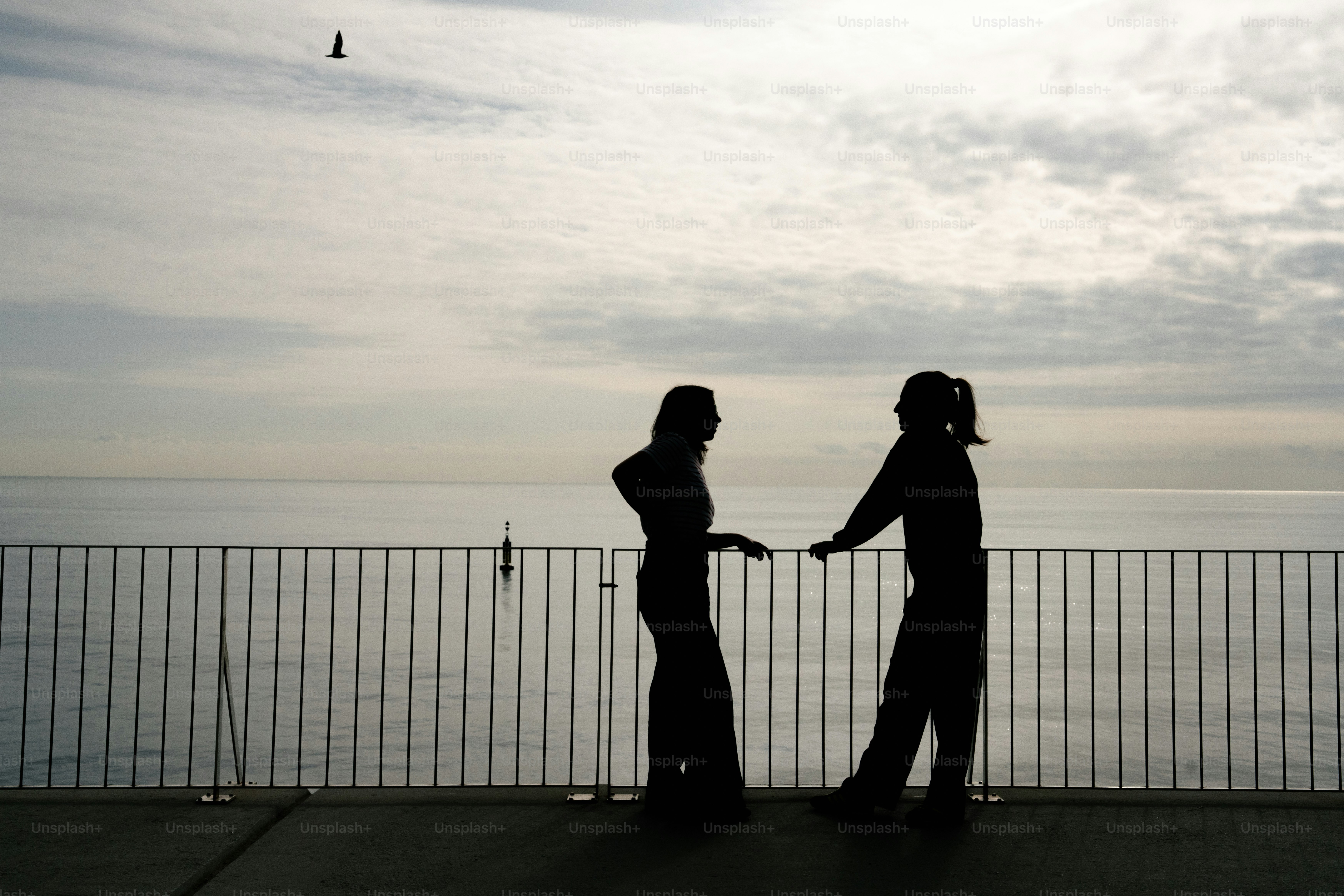 바다를 배경으로 두 사람이 실루엣으로 비쳤다