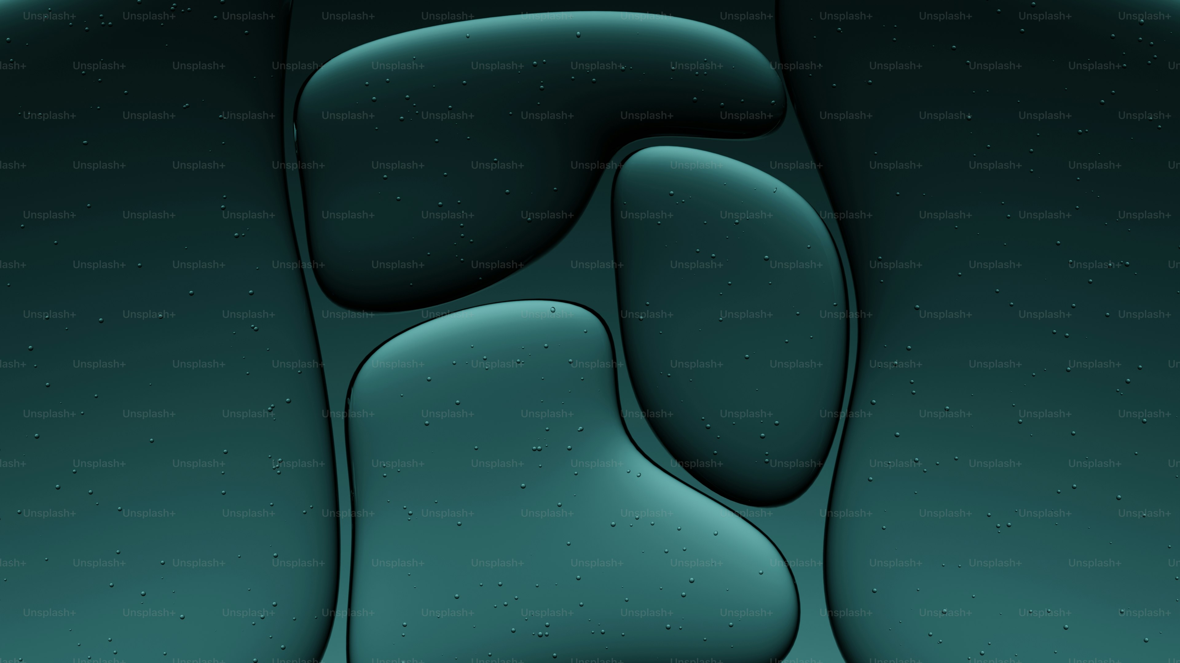 Formas orgánicas abstractas en un degradado azul verdoso oscuro.