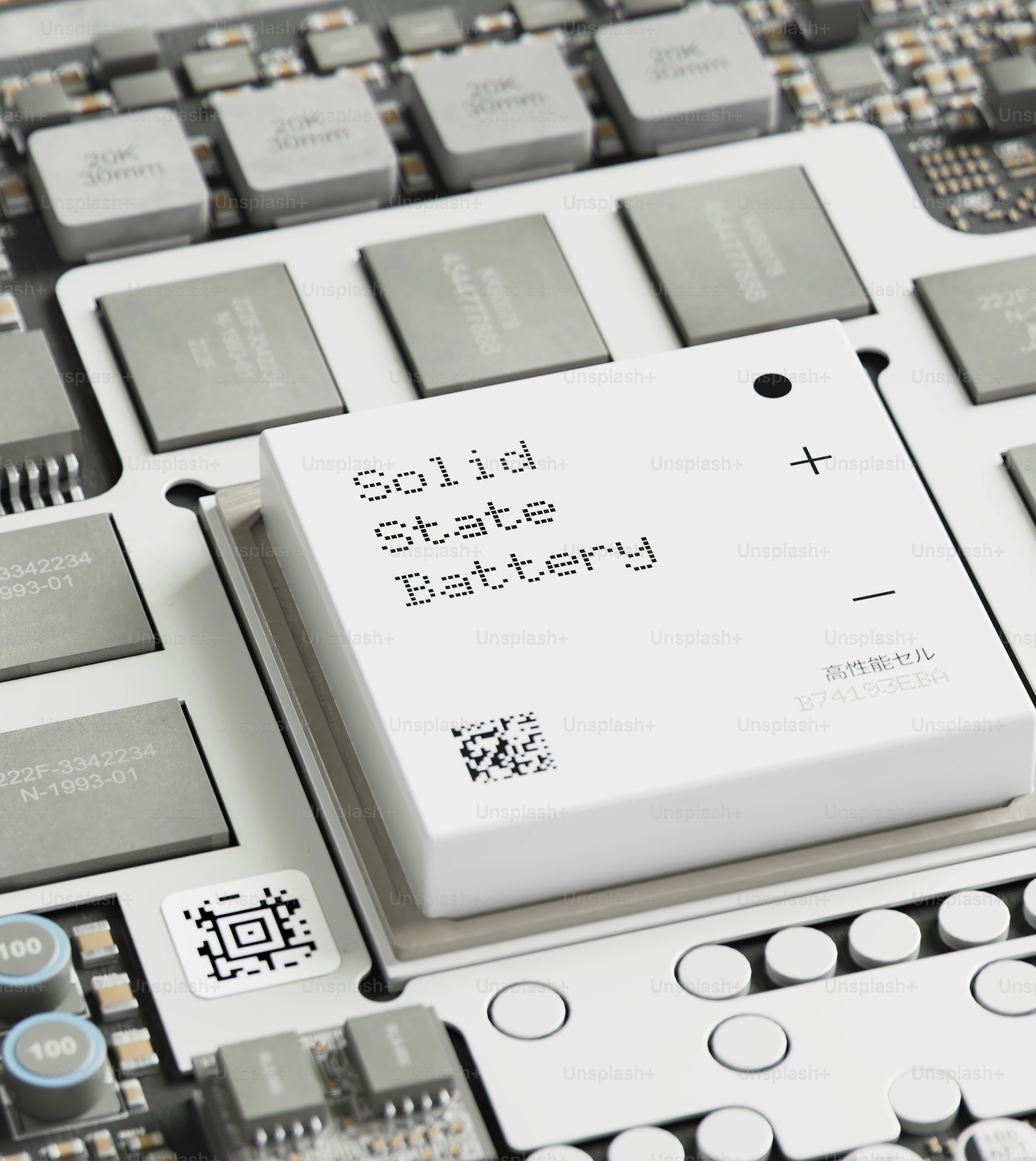 Bateria de estado sólido em uma placa de circuito