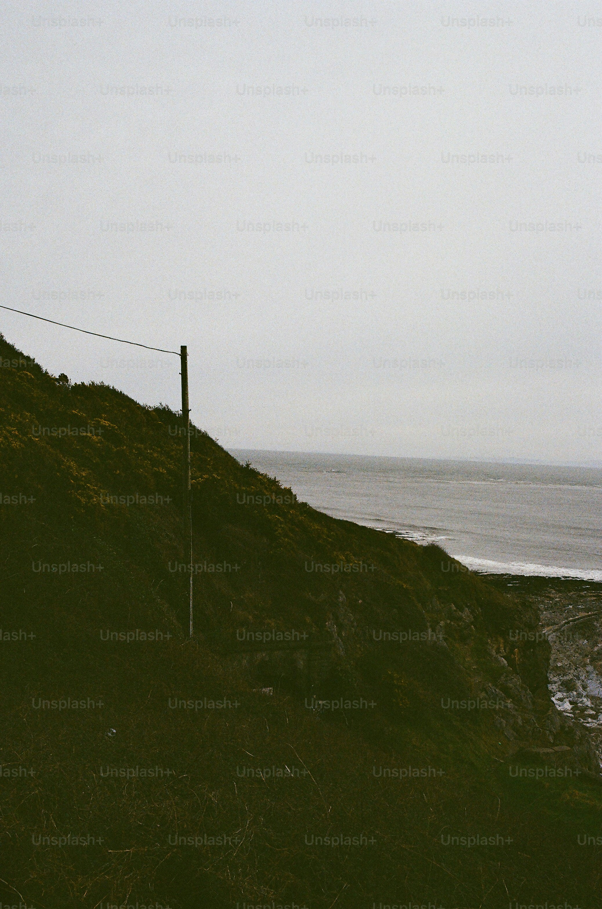 풀밭이 우거진 언덕이 거친 바다로 내려갑니다