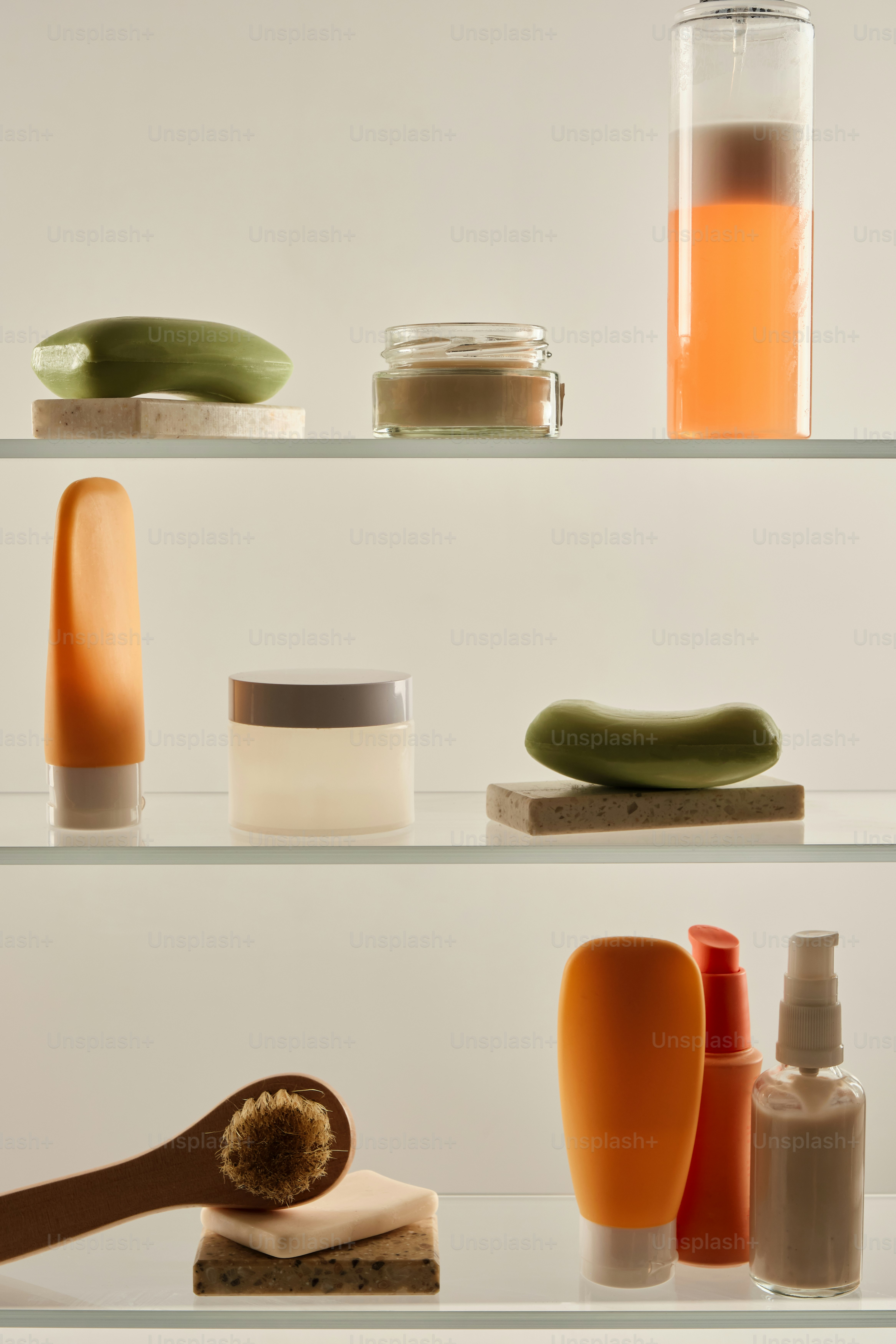 Various skincare products arranged on shelves