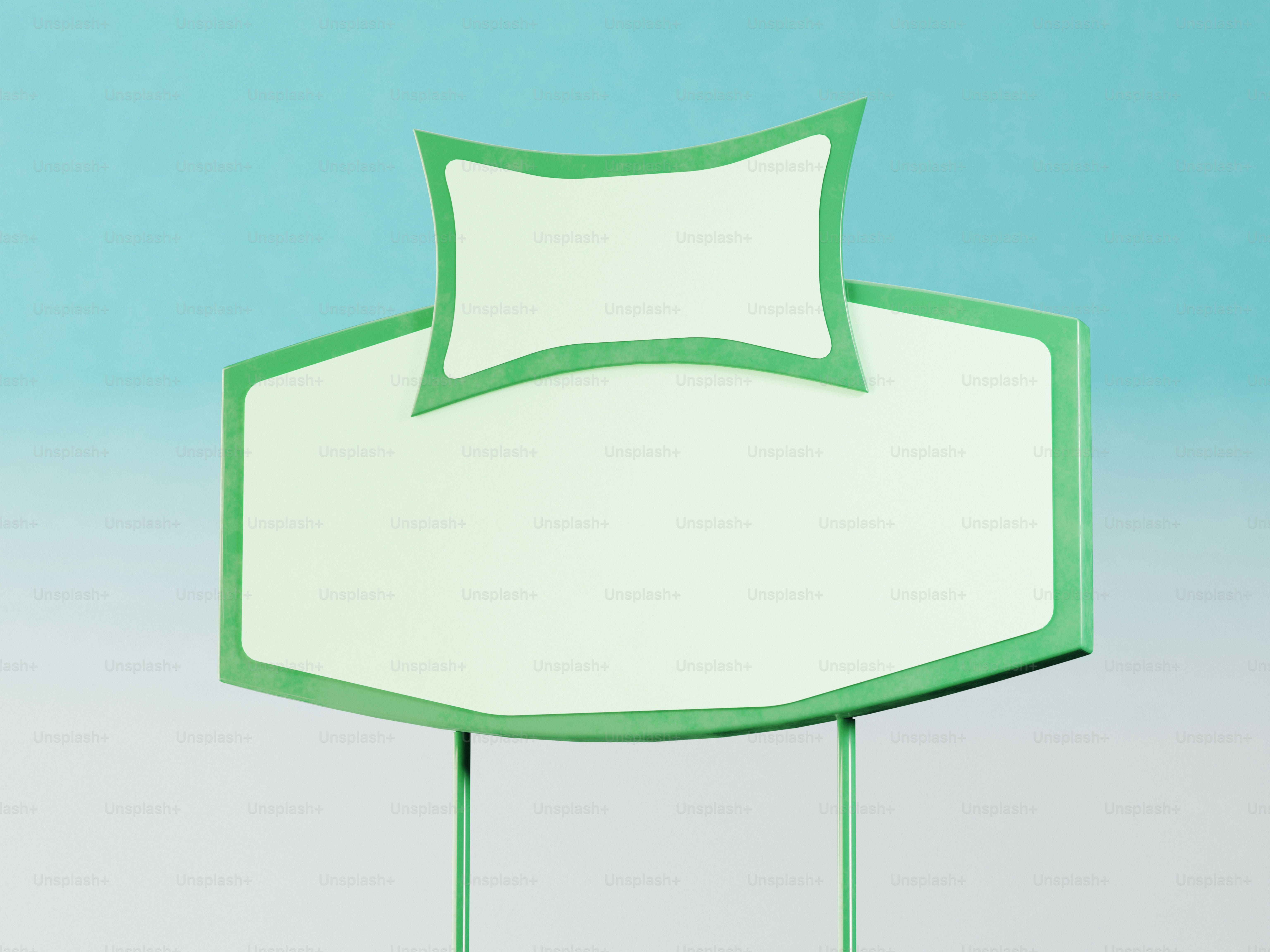 Un panneau vert et blanc vide sur fond bleu