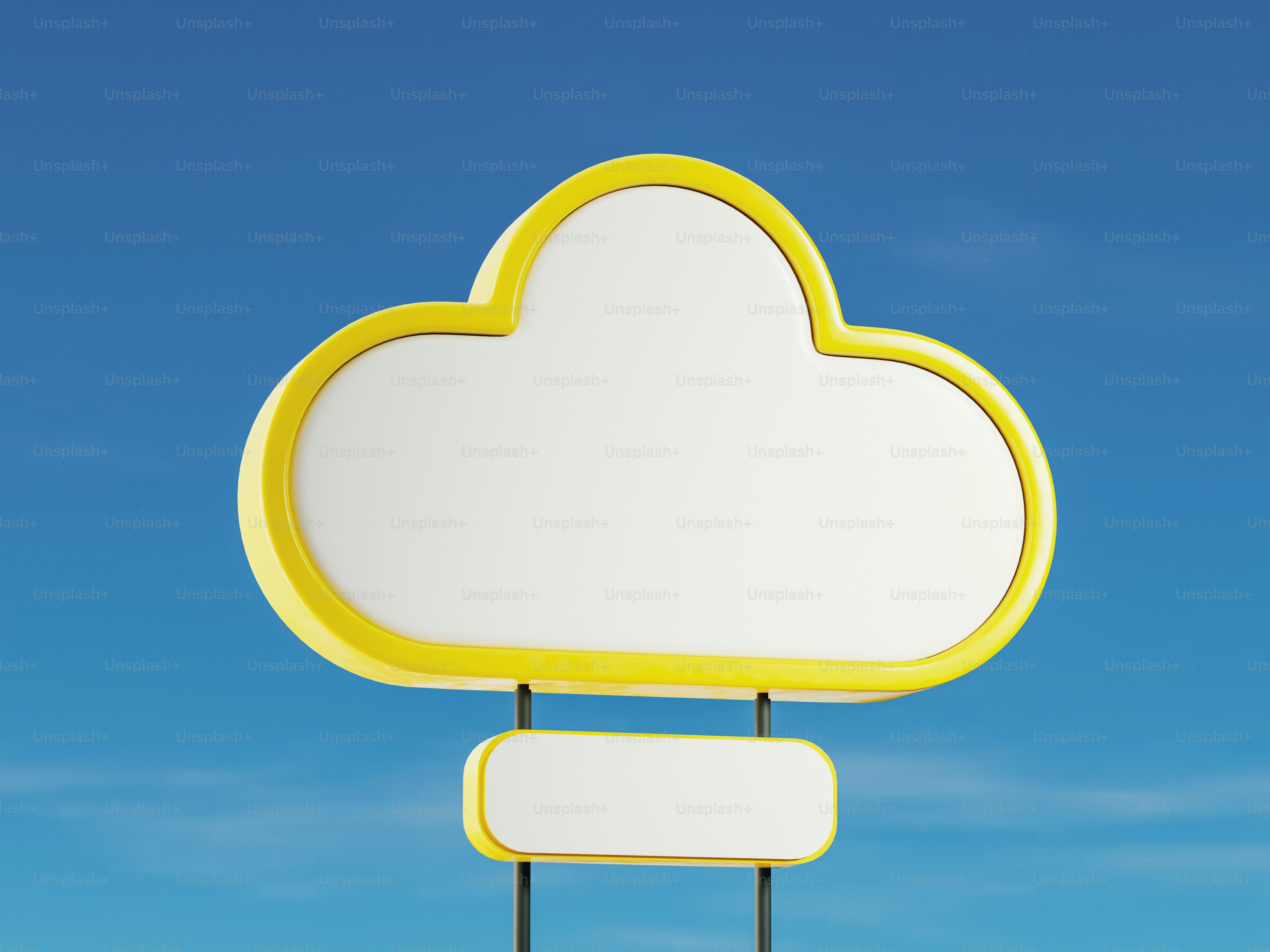 Un panneau en forme de nuage sur un ciel bleu