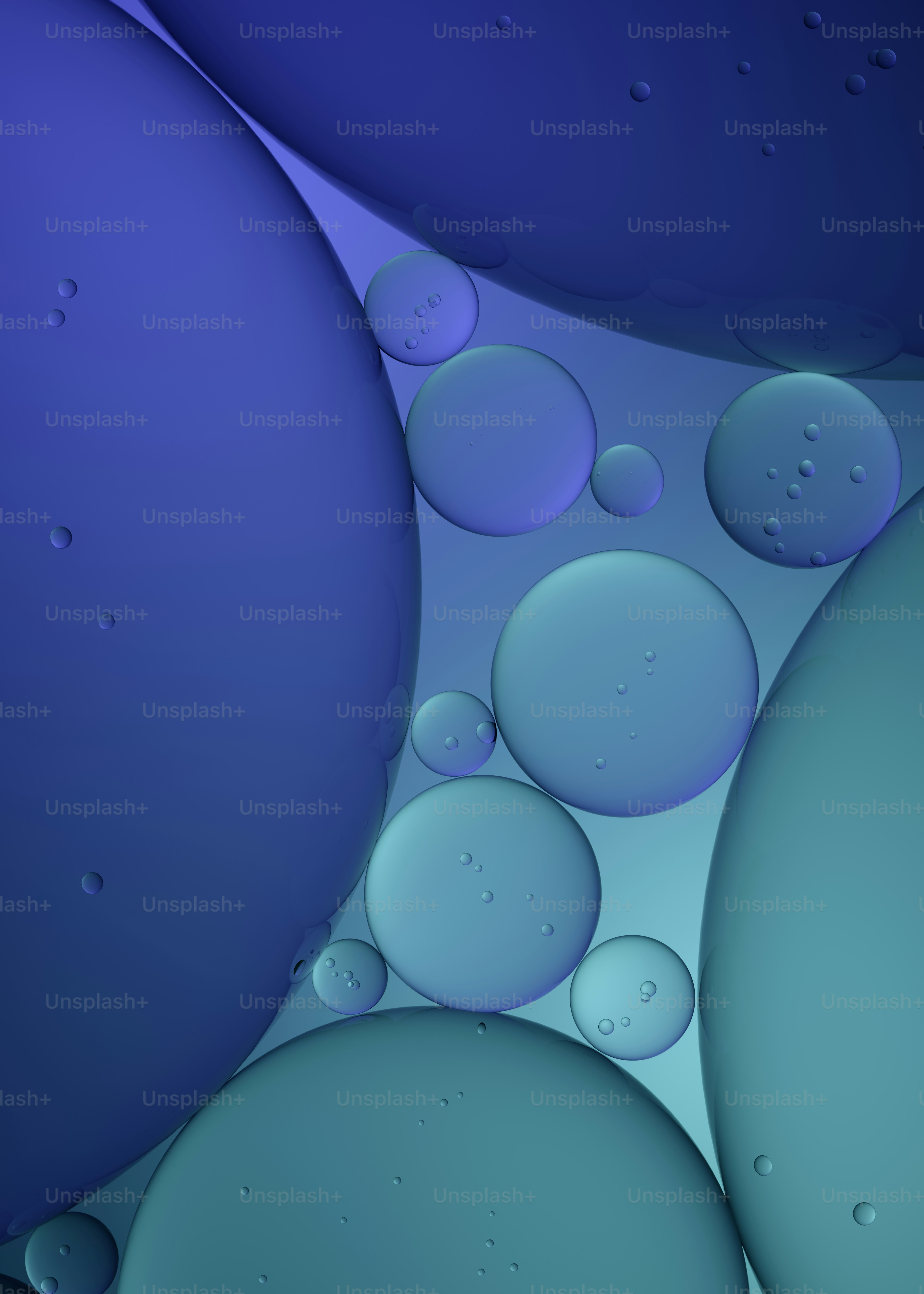 Abstract blue and teal spheres with small bubbles. photo – Background ...