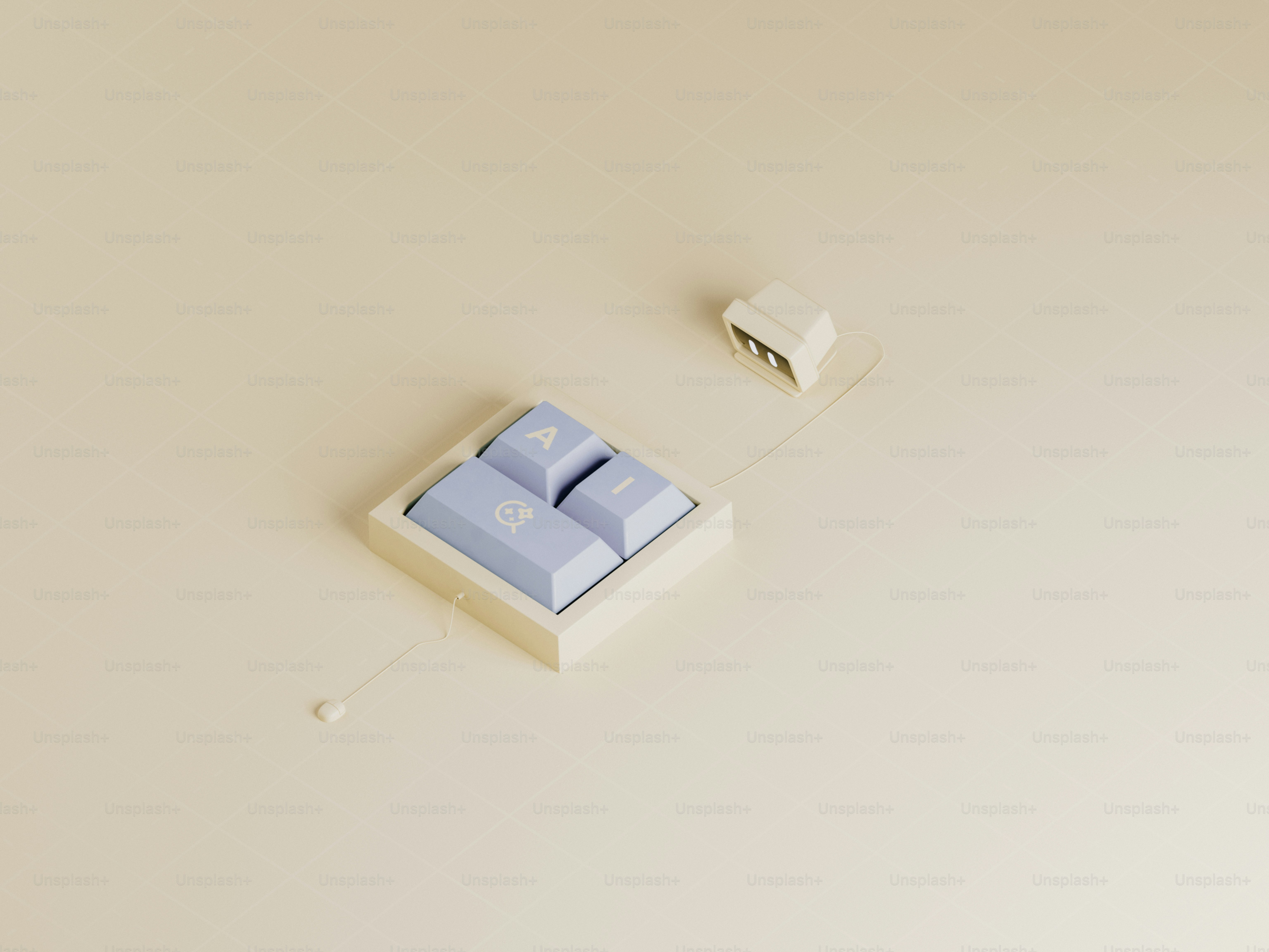 Trois touches de clavier pastel dans un cadre carré.