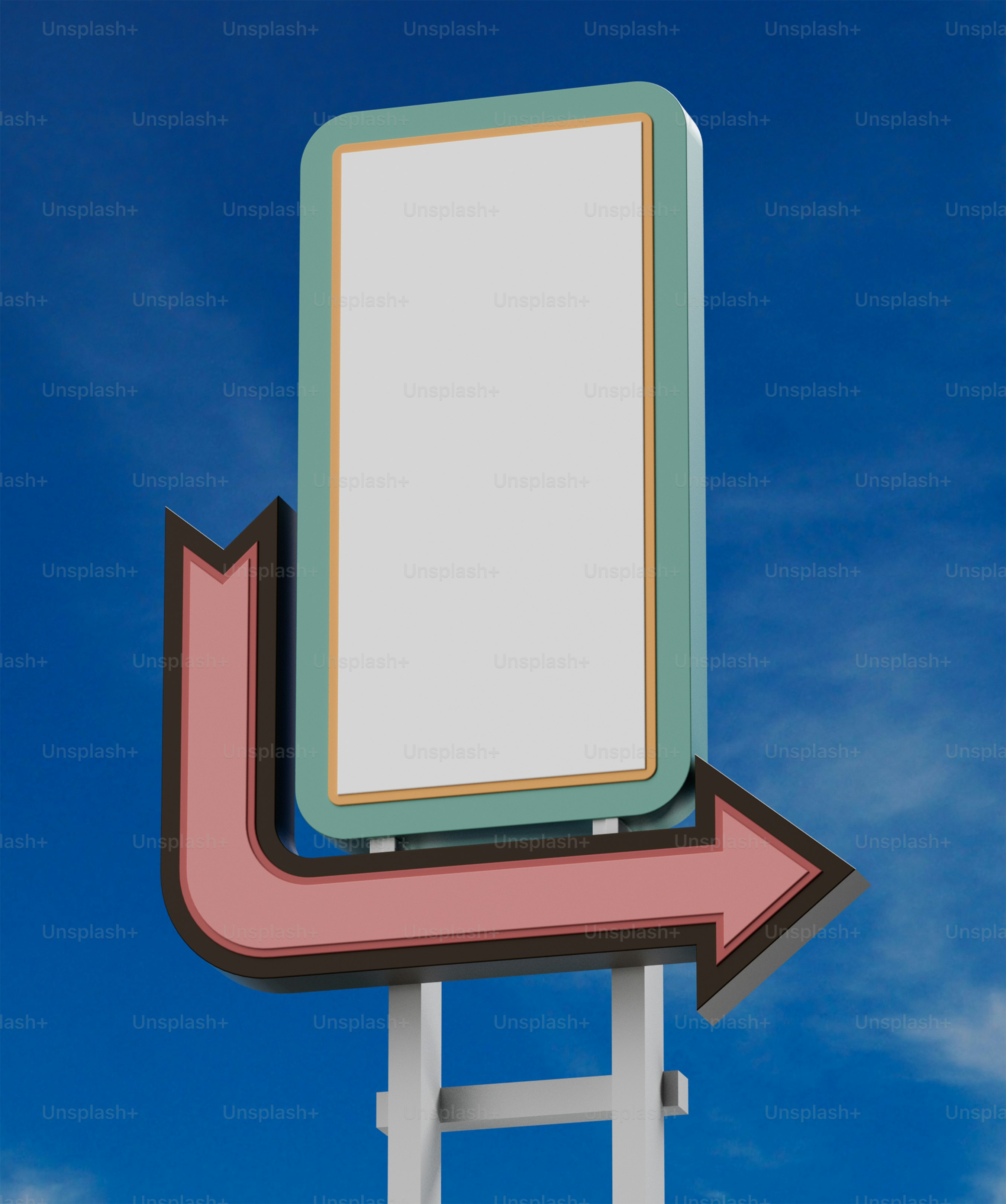 Panneau rétro en bord de route avec écran vide et flèche