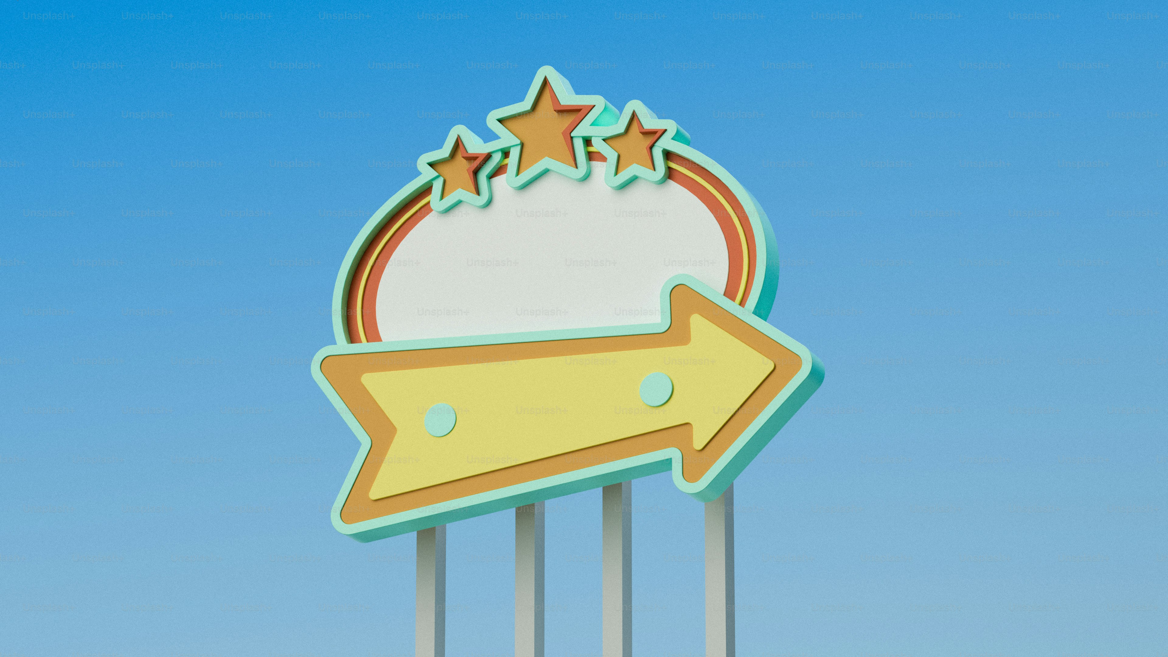 Panneau rétro au bord de la route avec étoiles et flèches