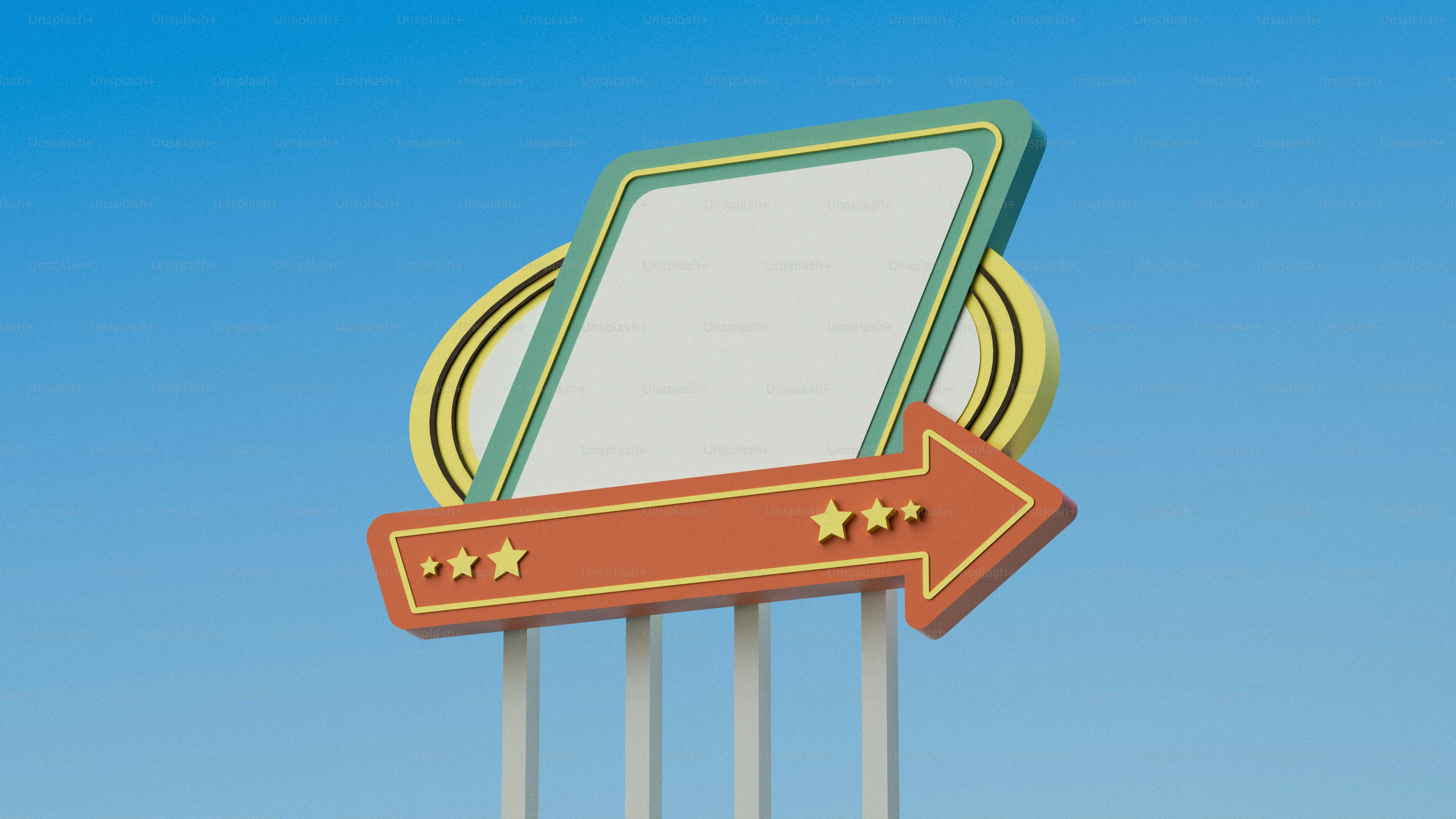 Panneau rétro au bord de la route avec une flèche sur le ciel bleu