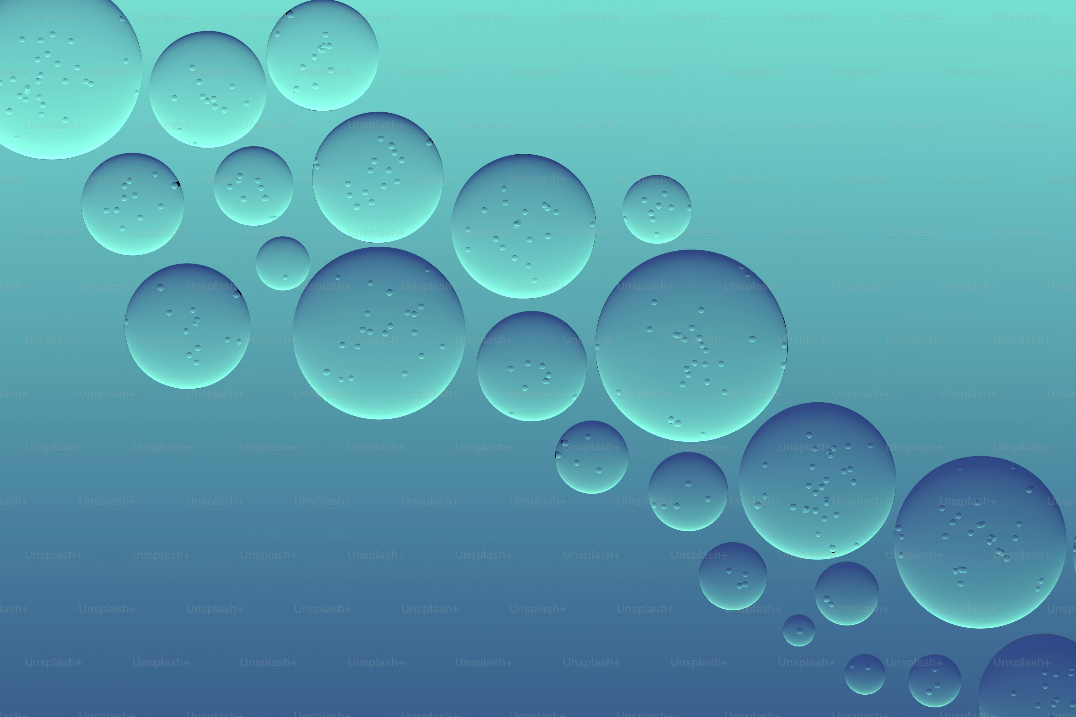 浮かぶ円が描かれた抽象的な青い背景