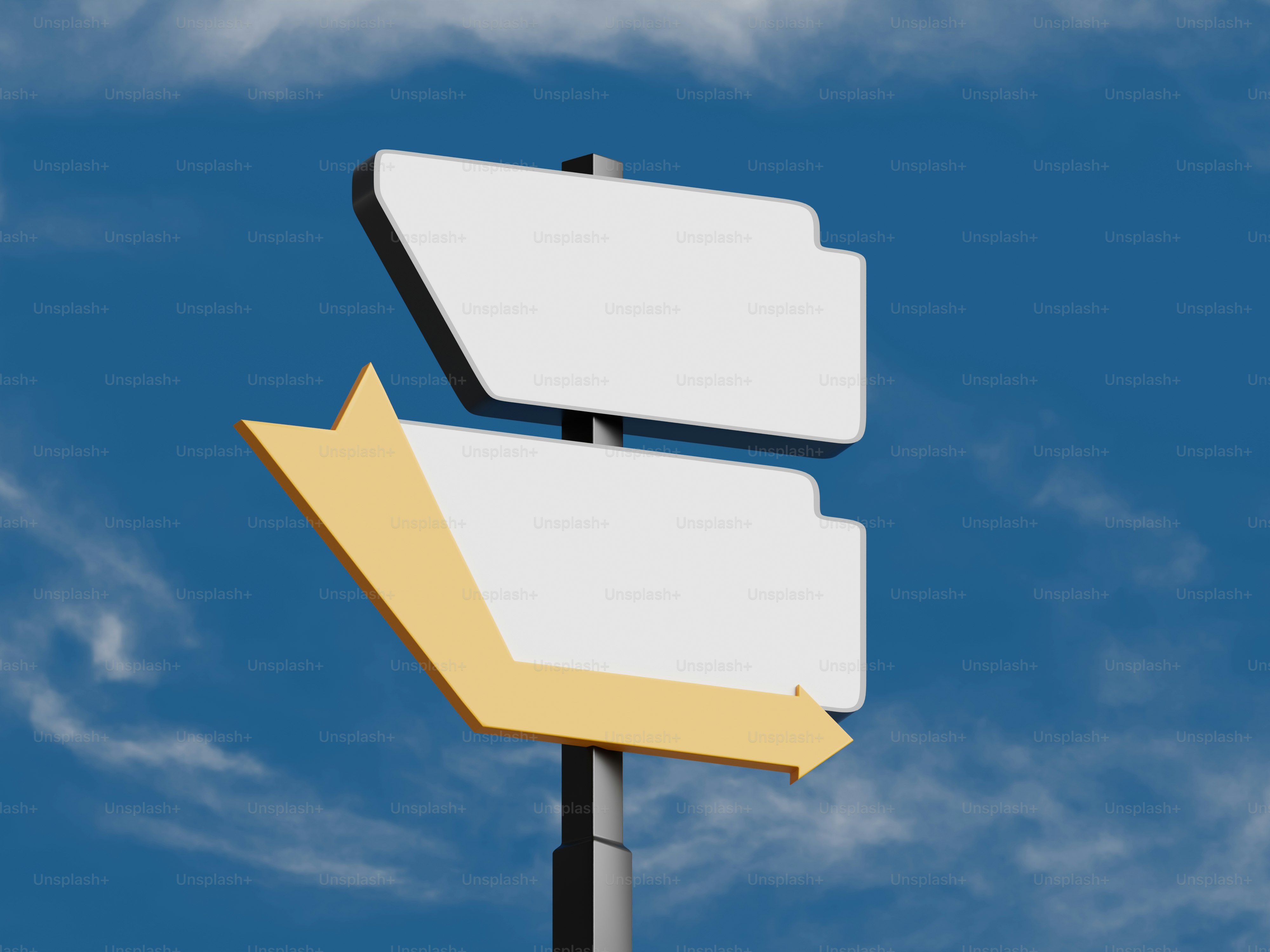 파란 하늘을 배경으로 한 기둥에 두 개의 빈 표지판이 있었다