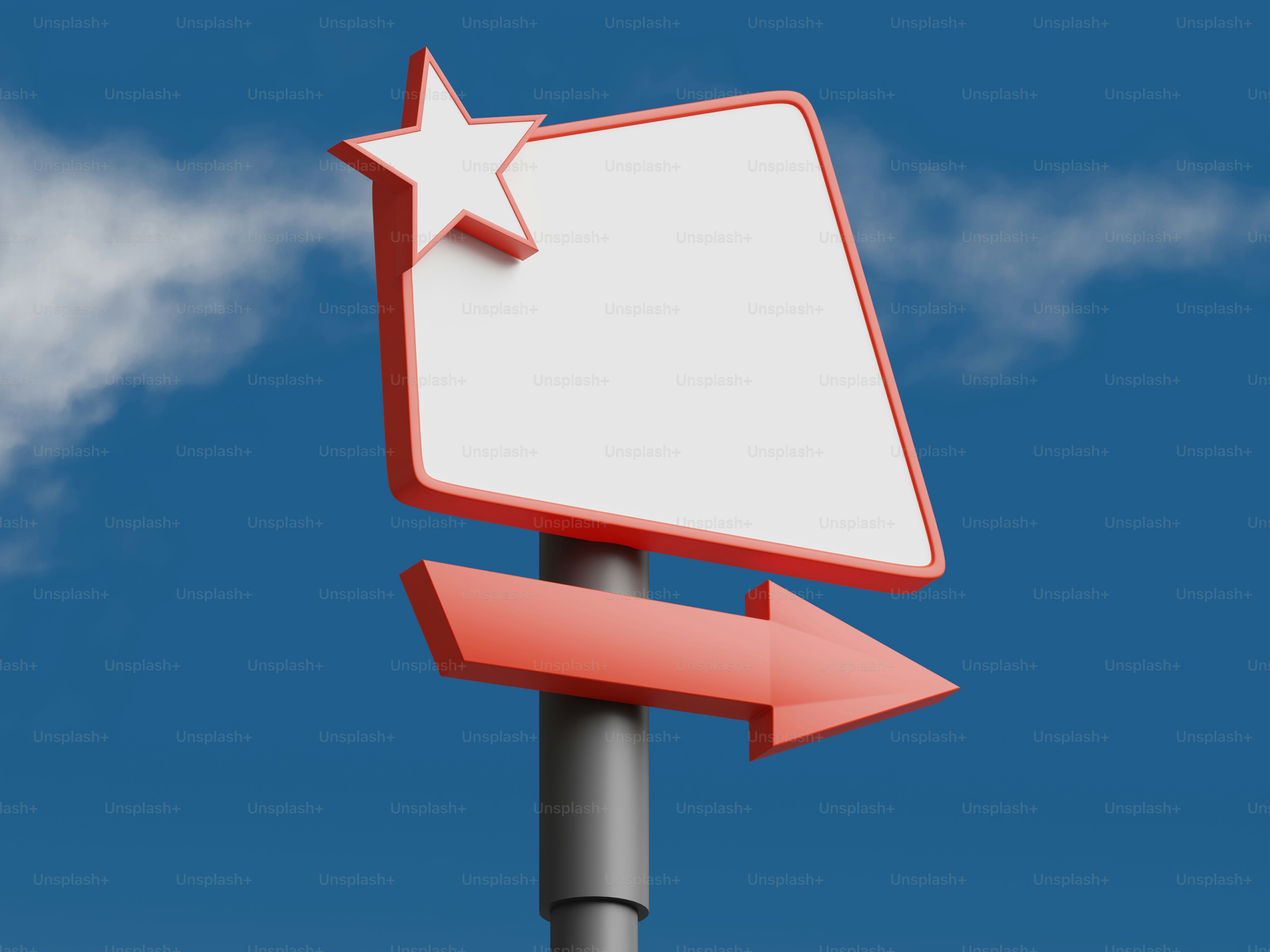 파란 하늘을 배경으로 별 모양이 있는 복고풍 도로변 표지판