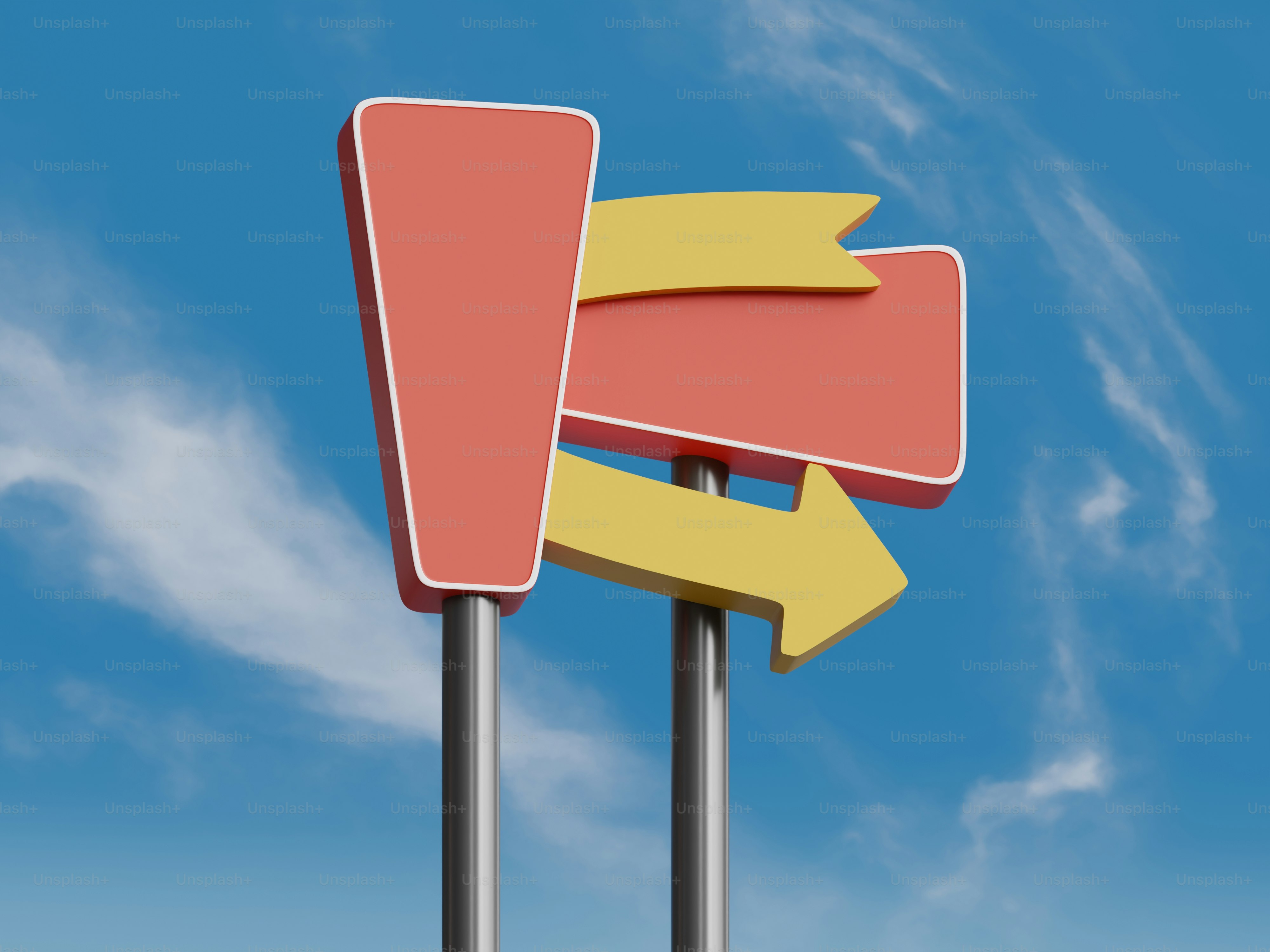 푸른 하늘을 배경으로 한 복고풍 도로변 표지판