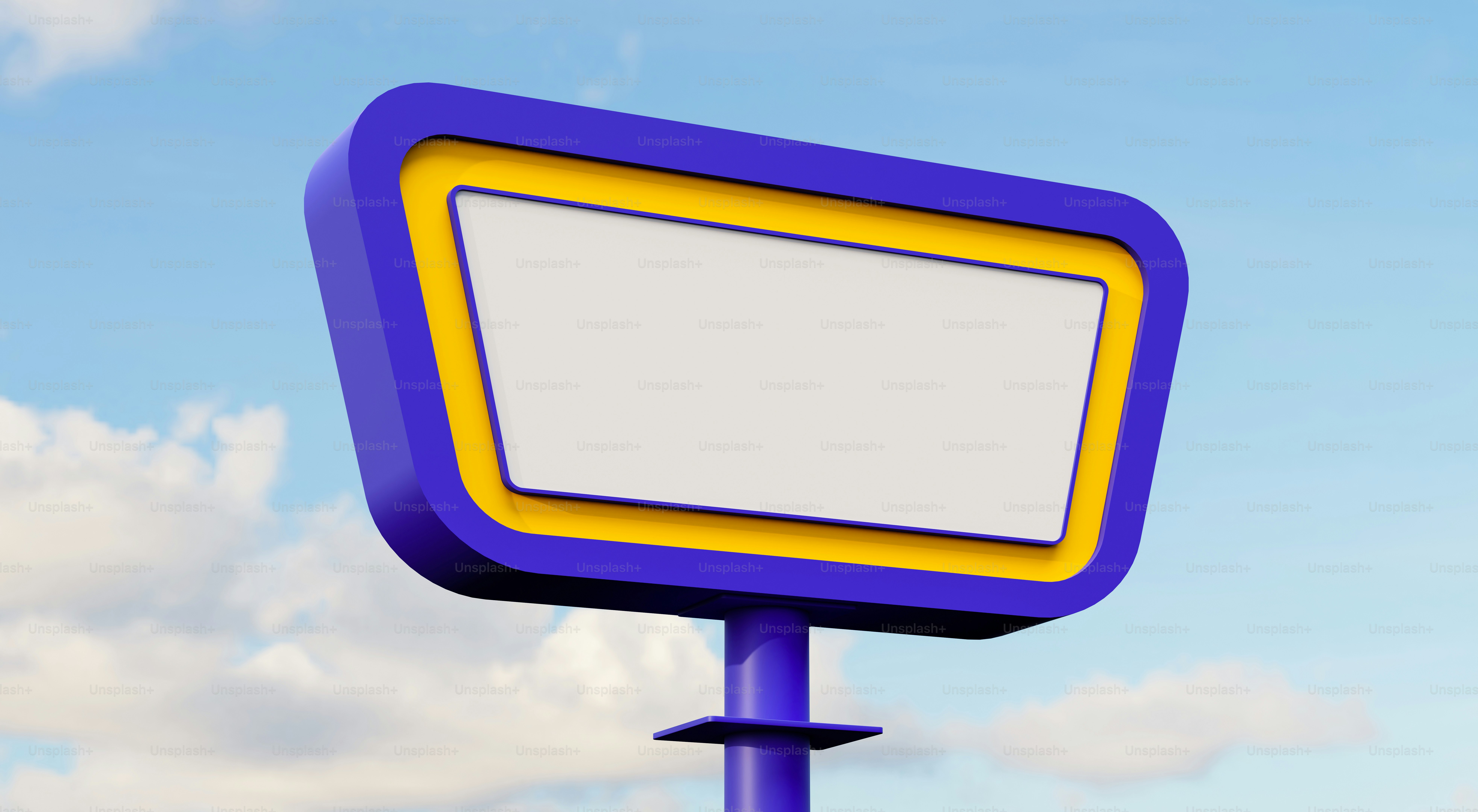 A blank sign with blue and yellow frame