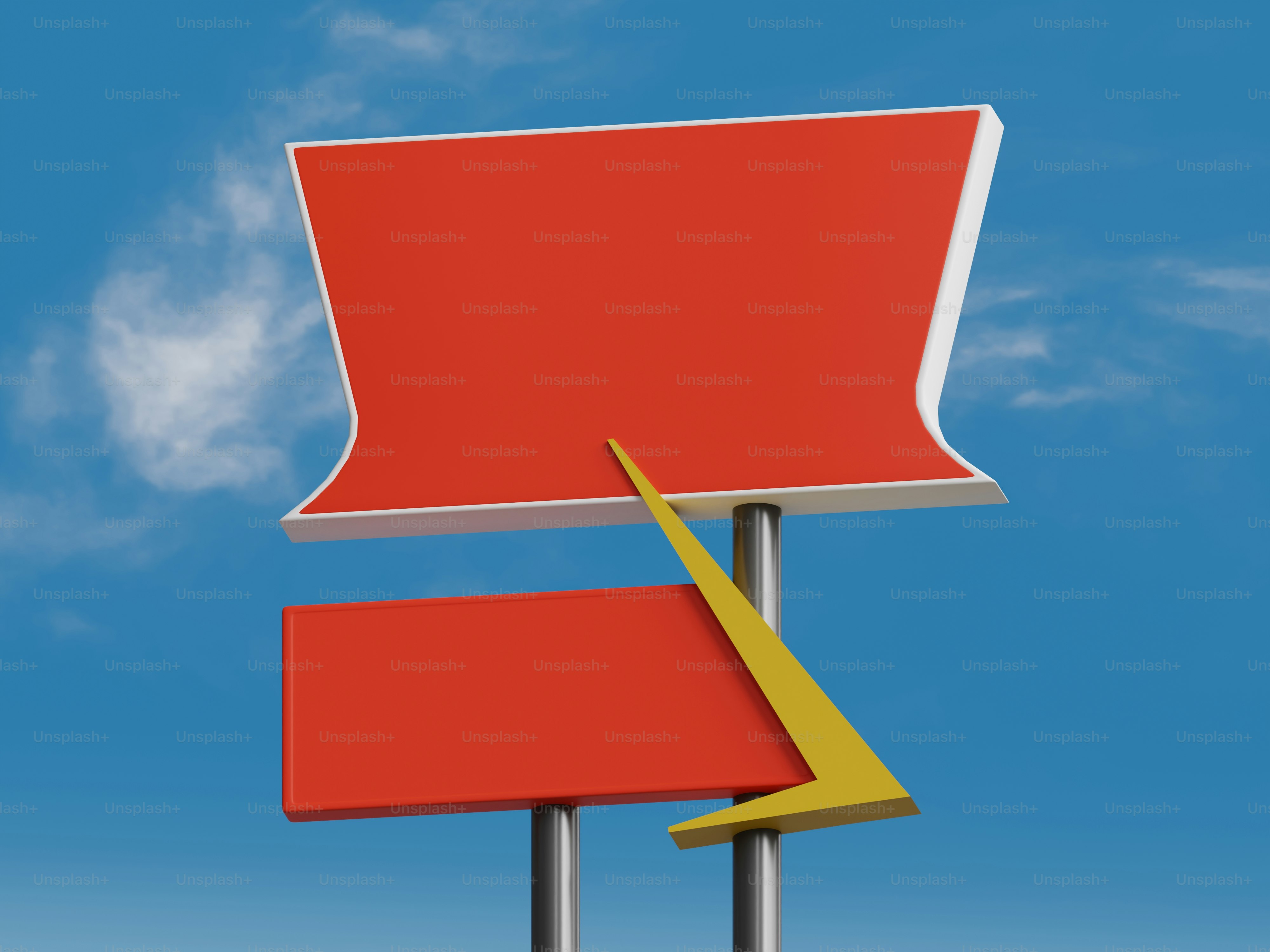 Dois sinais vermelhos em postes contra um céu azul