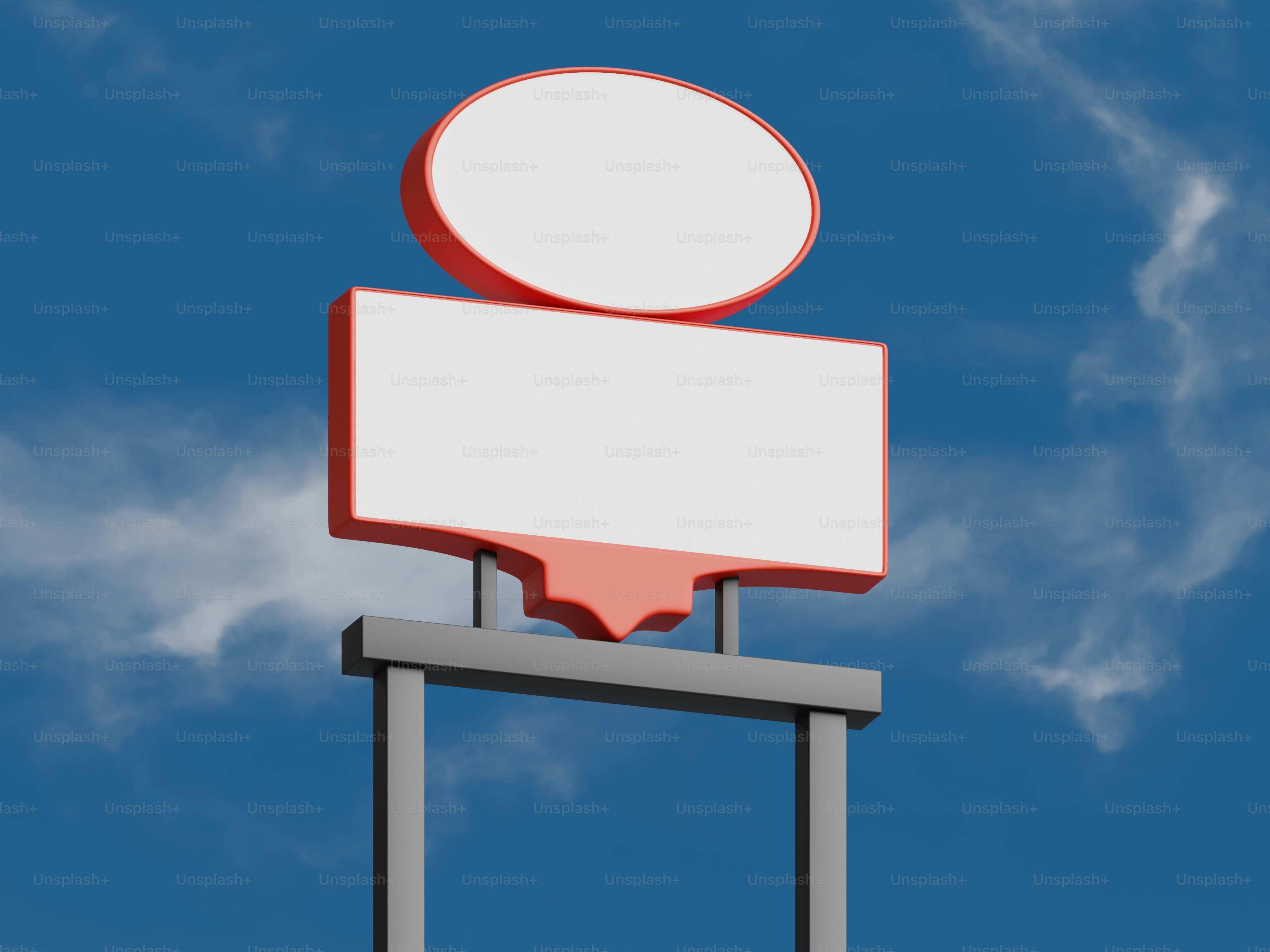 Placa em branco contra um céu azul com nuvens