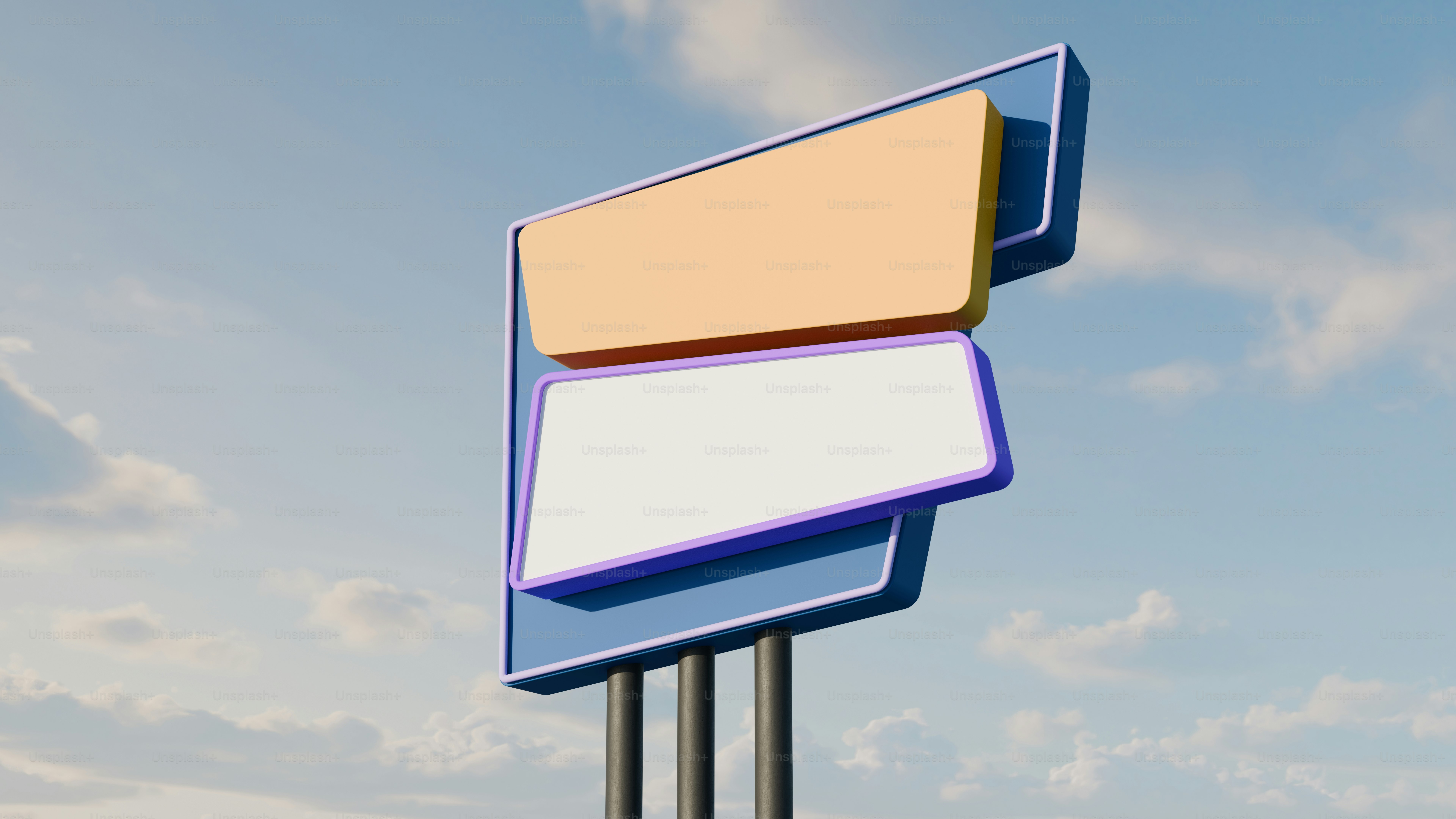 Blank roadside sign against a cloudy sky.