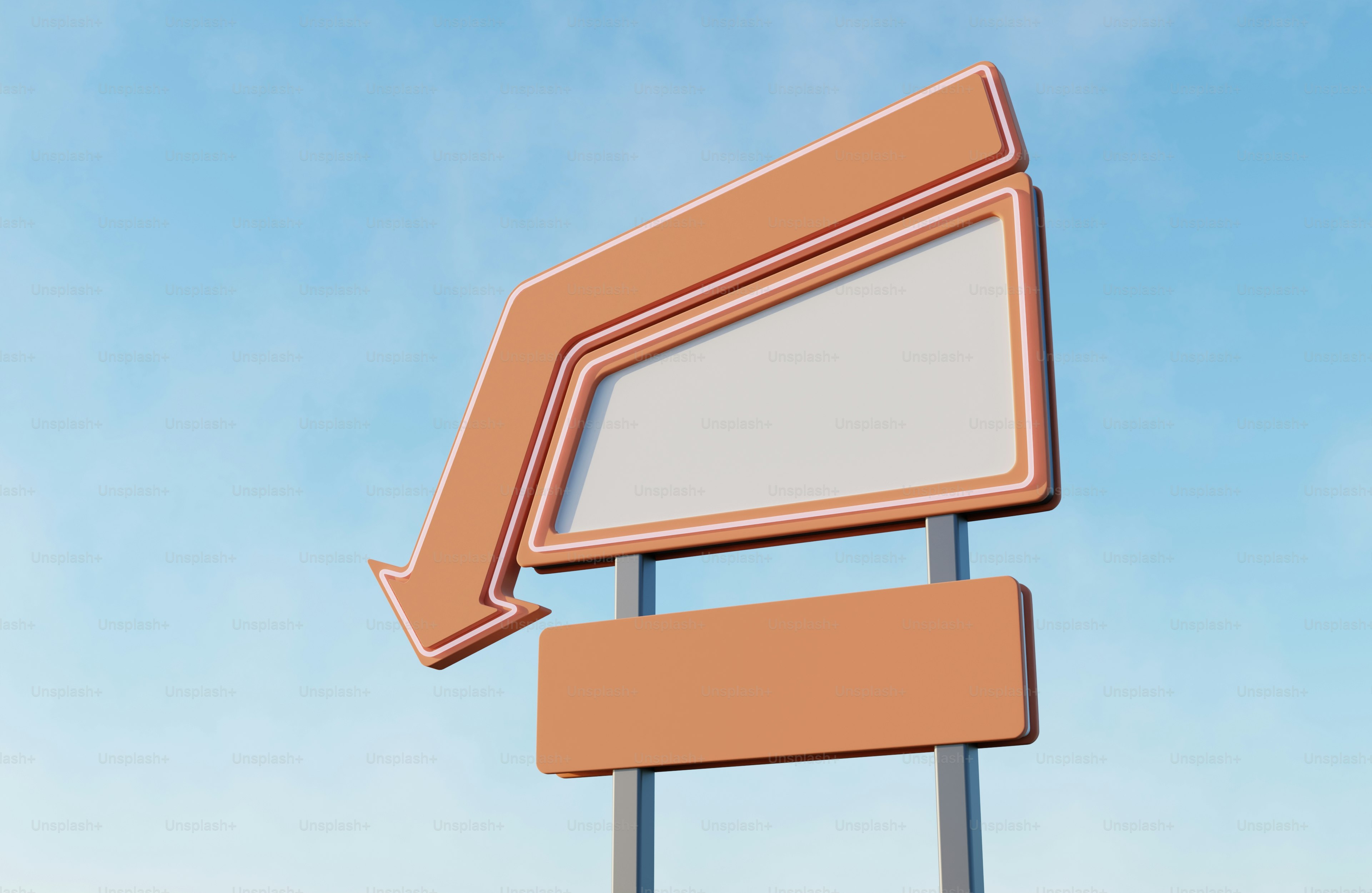 矢印が下を指すレトロなネオンサイン