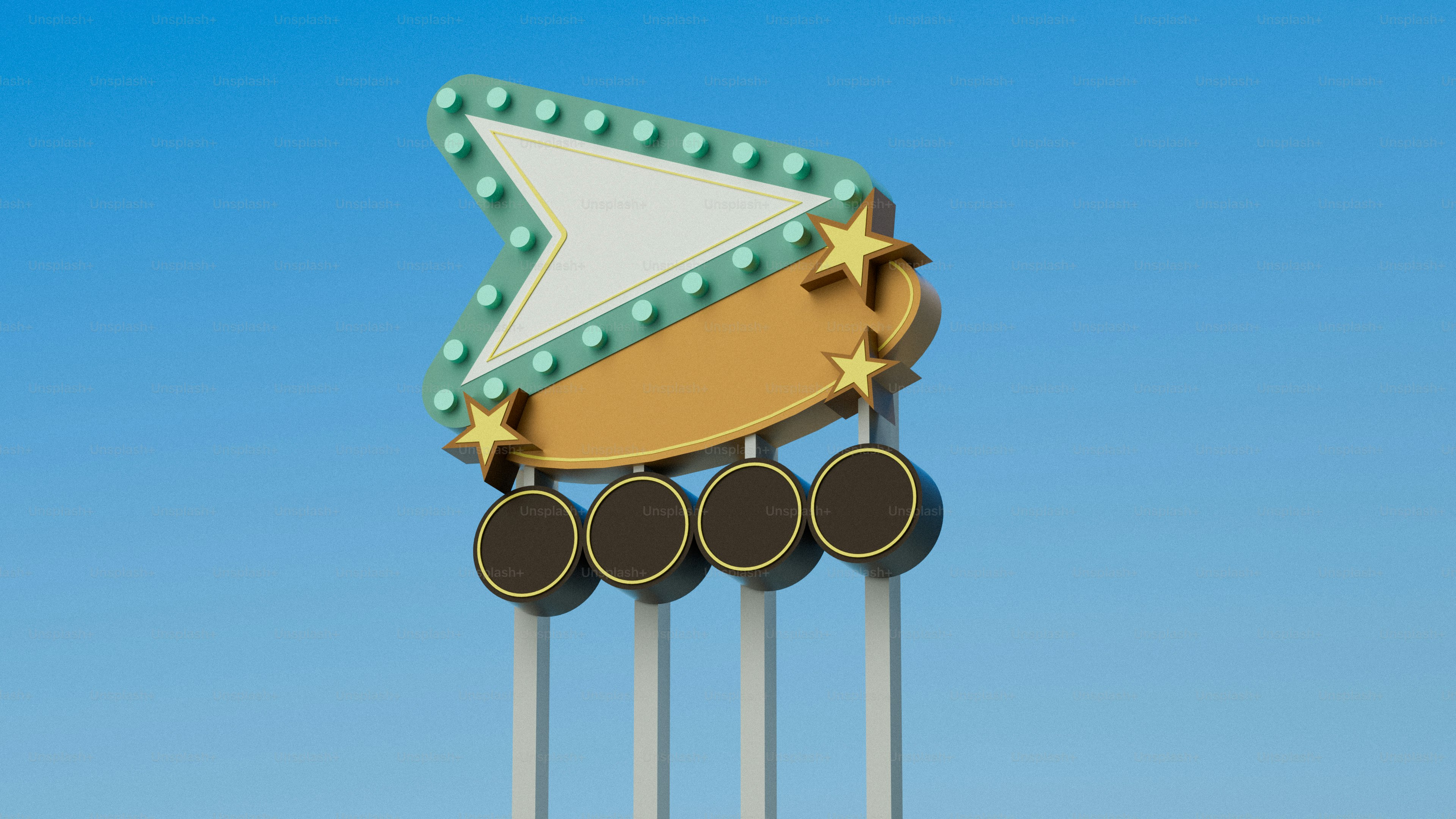 Panneau rétro en bord de route avec chapiteau et lumières