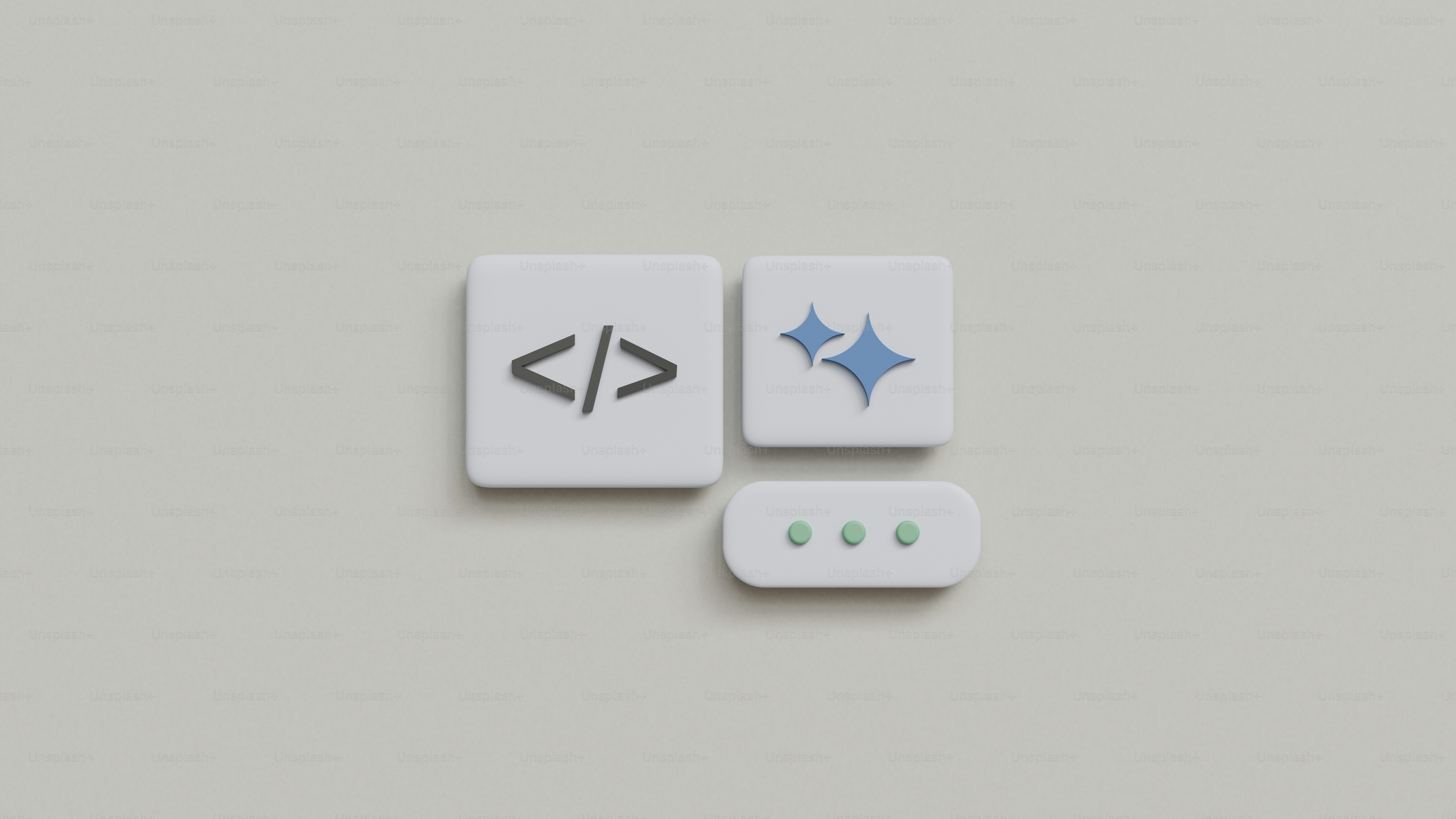 Three minimalist icons on a neutral background