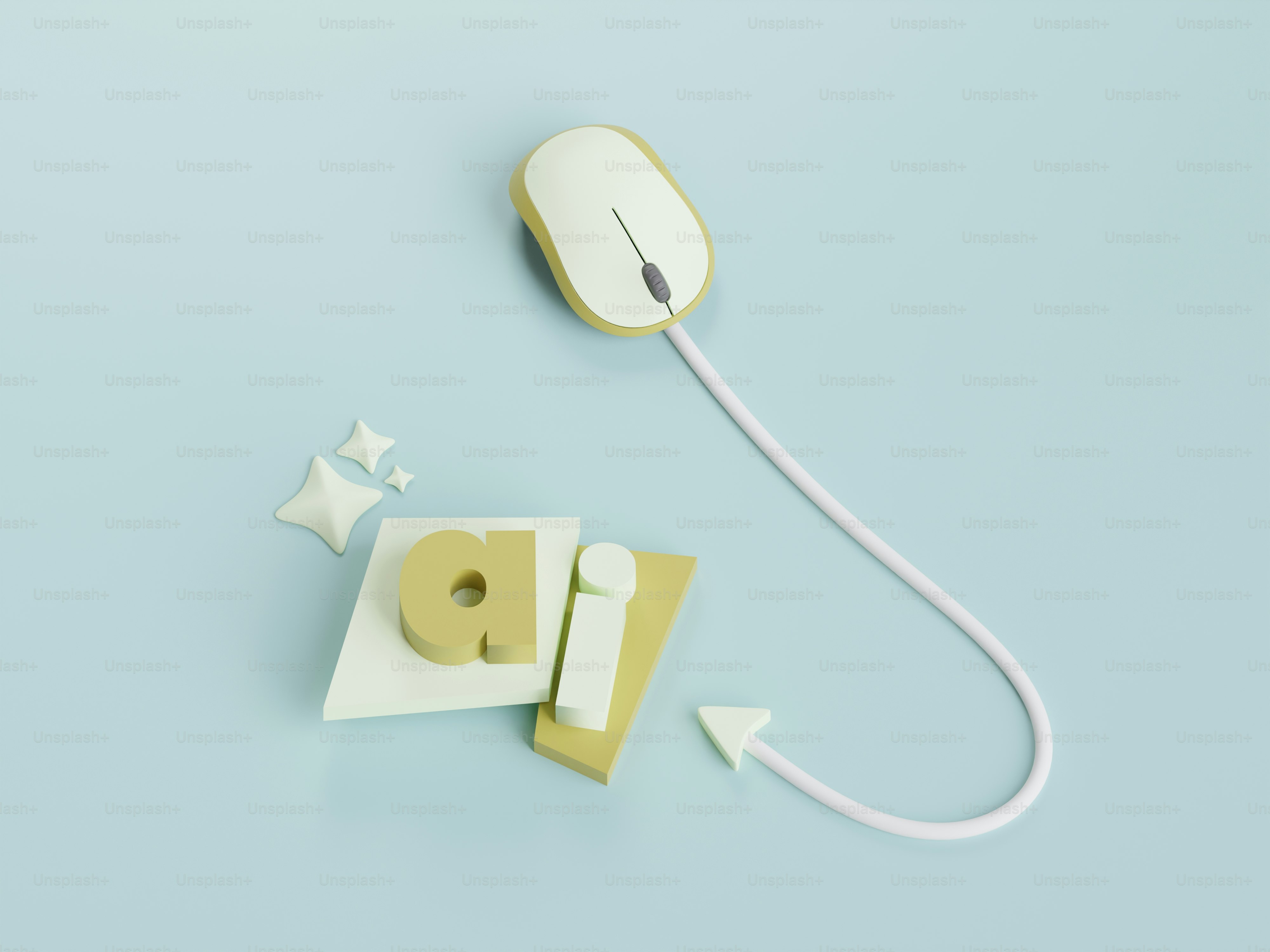 青い背景にAI文字に接続されたコンピュータマウス