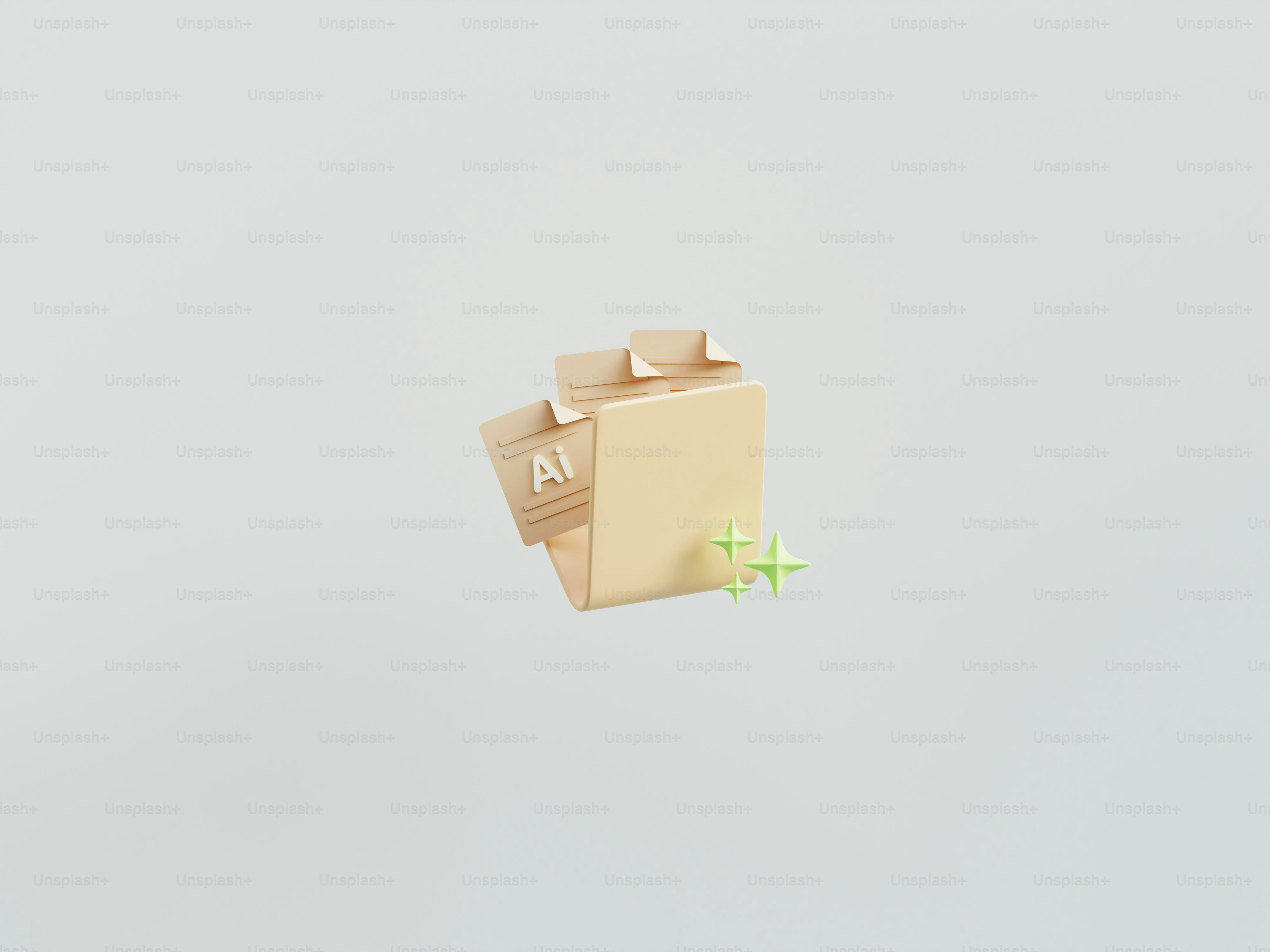 Cardboard box with ai file and green plus signs.