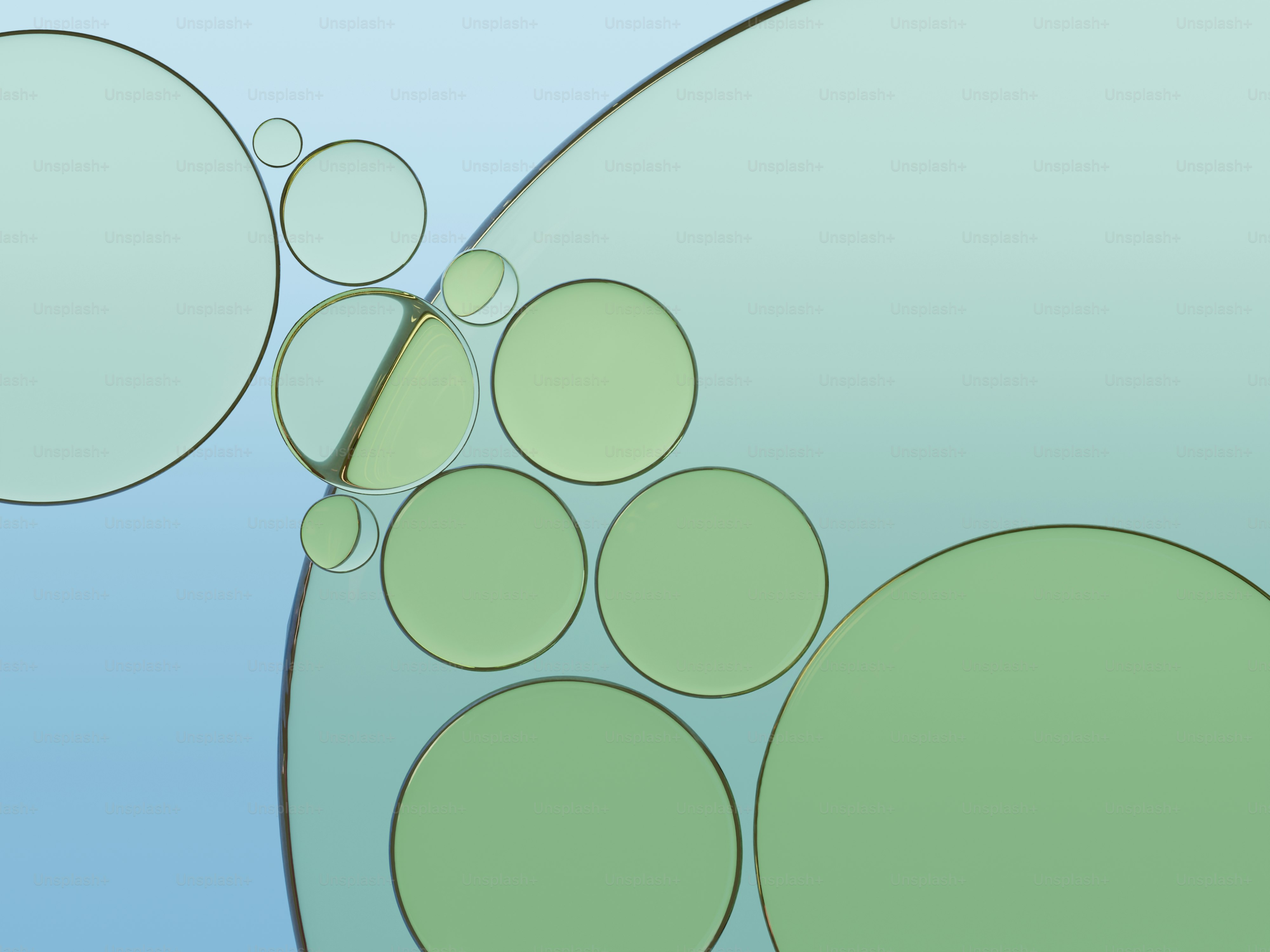 青の上に重なり合う緑の円の抽象的背景
