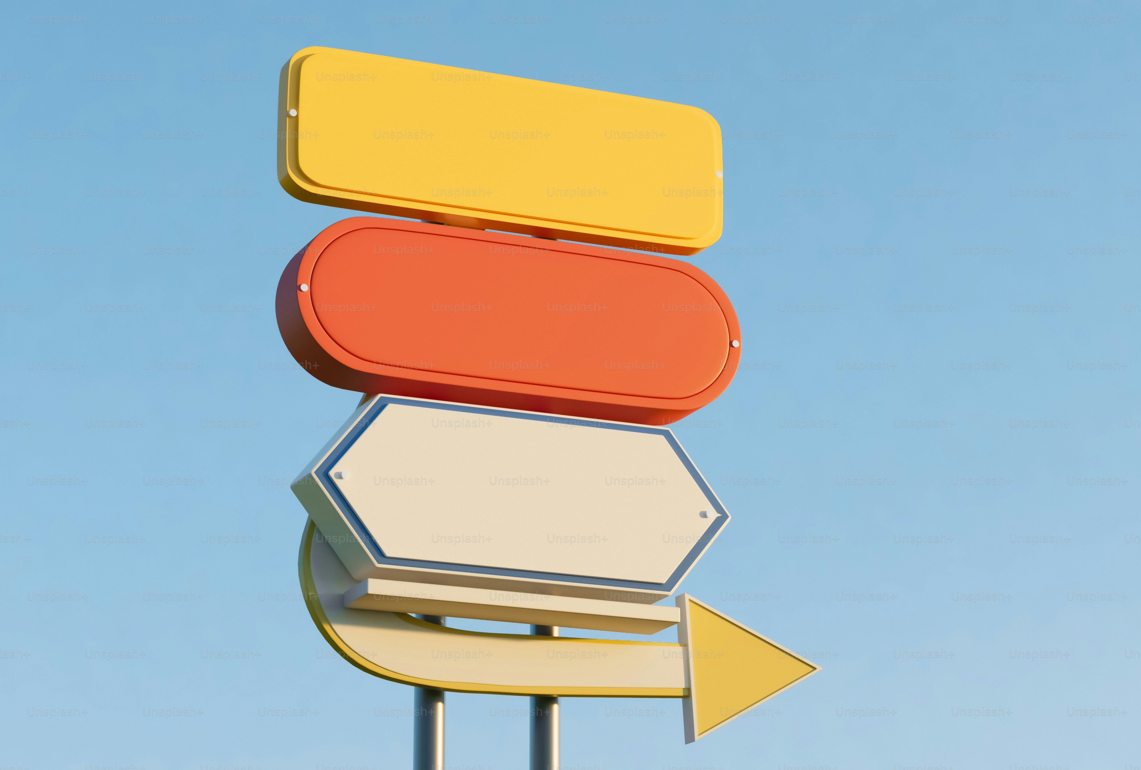 Three blank signs point in different directions