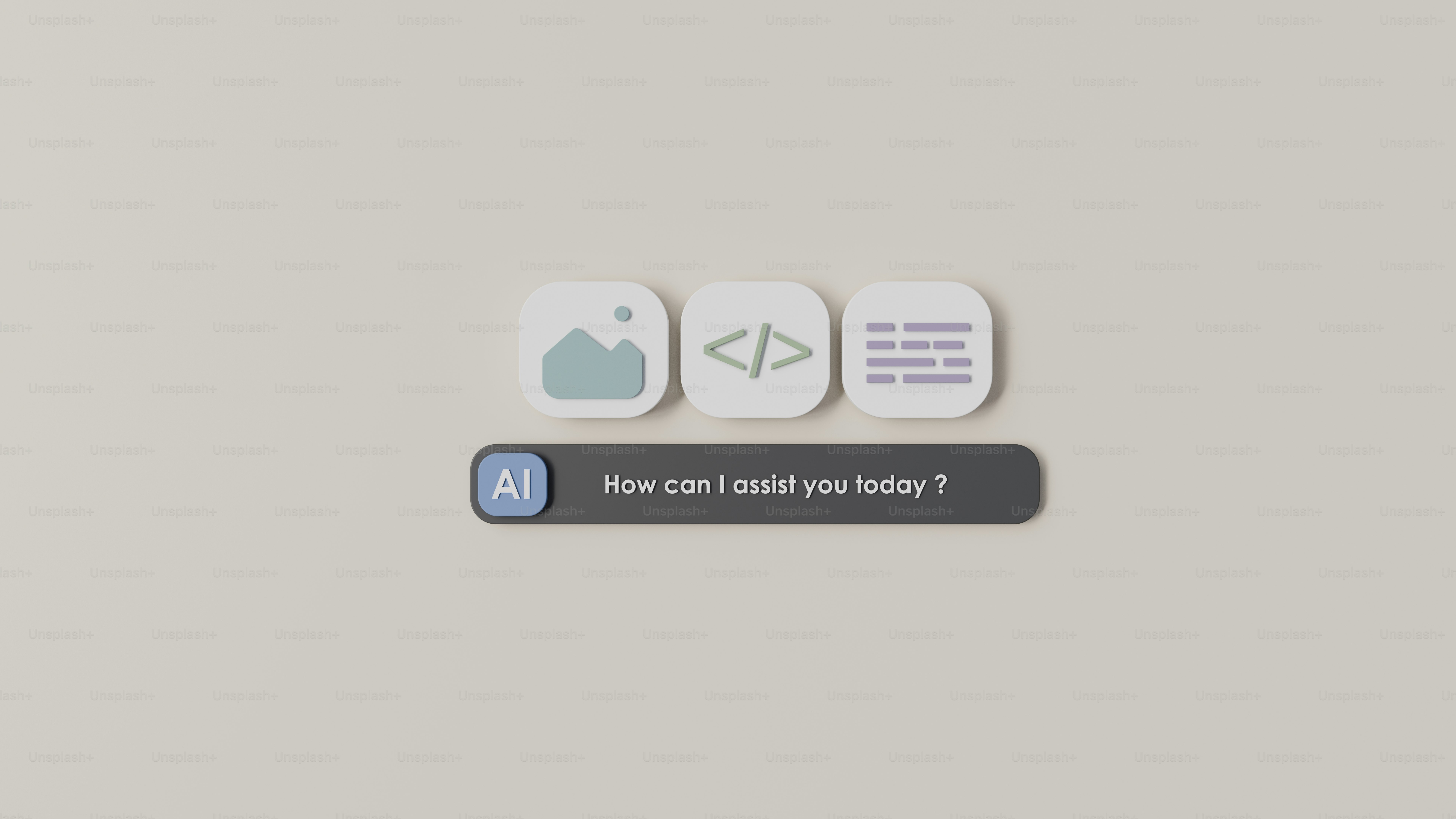 Ai assistant with image, code, and text icons