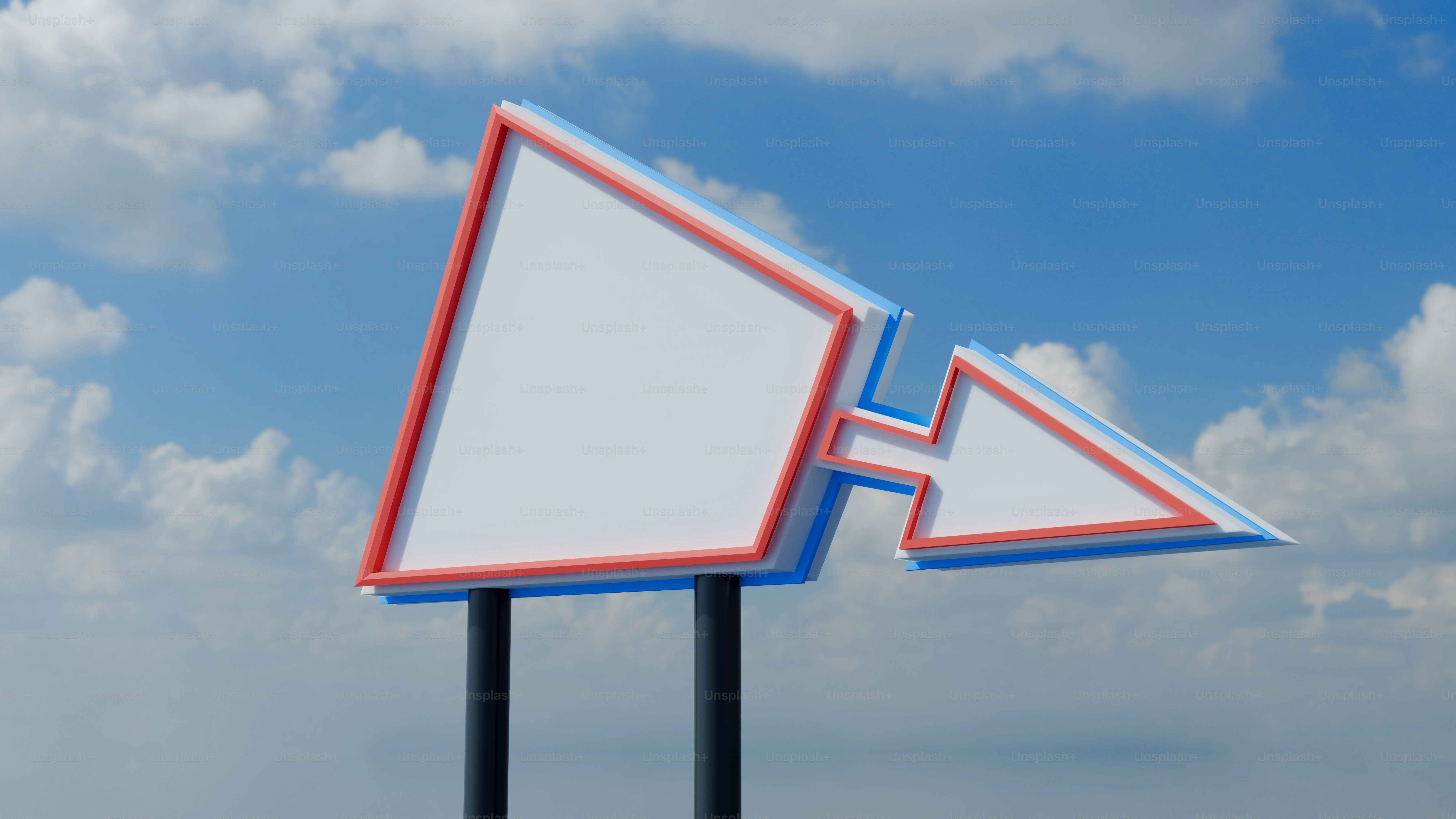 Blank triangular sign against a cloudy sky