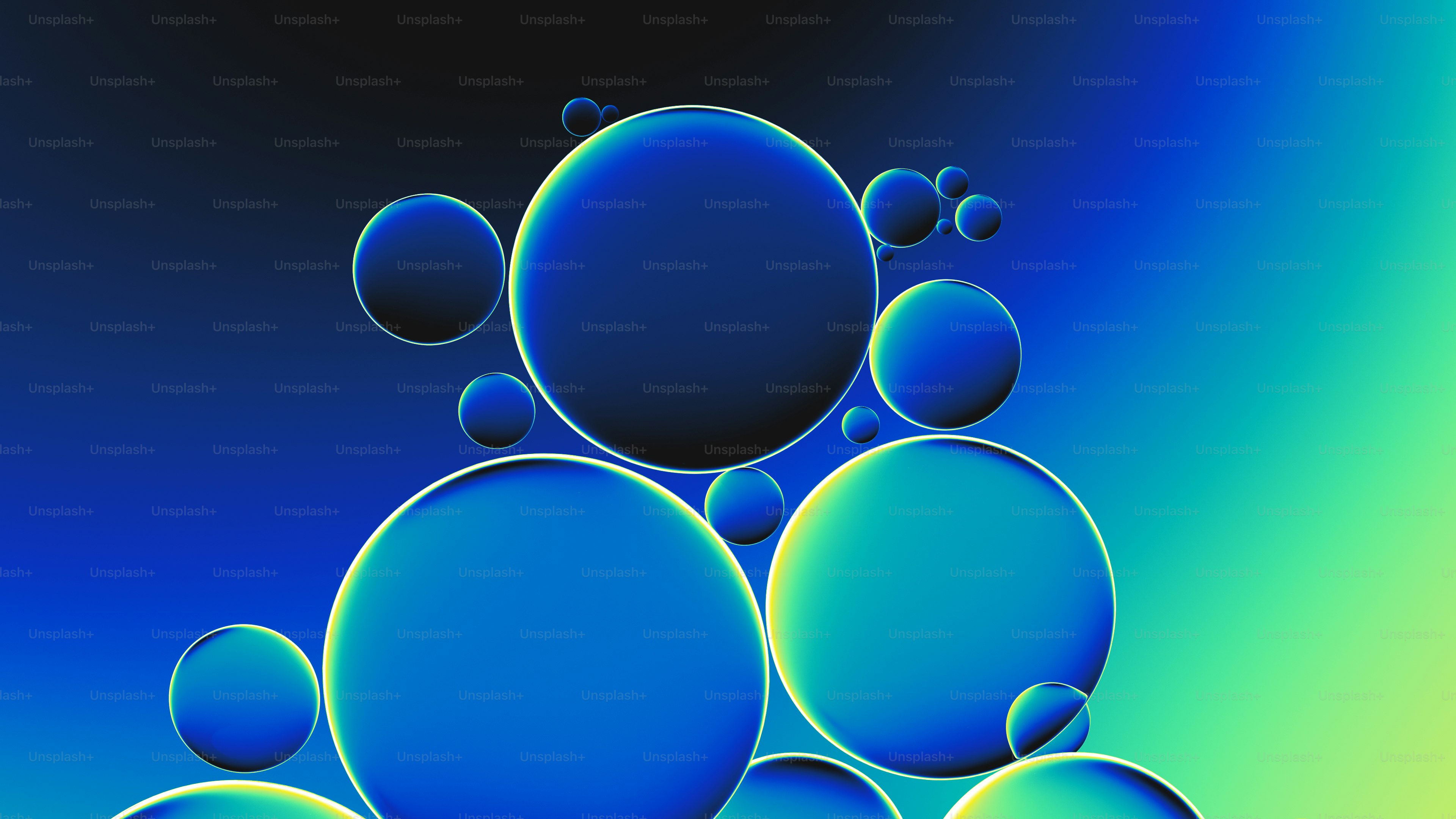 Esferas abstratas azul e verde com fundo em gradiente