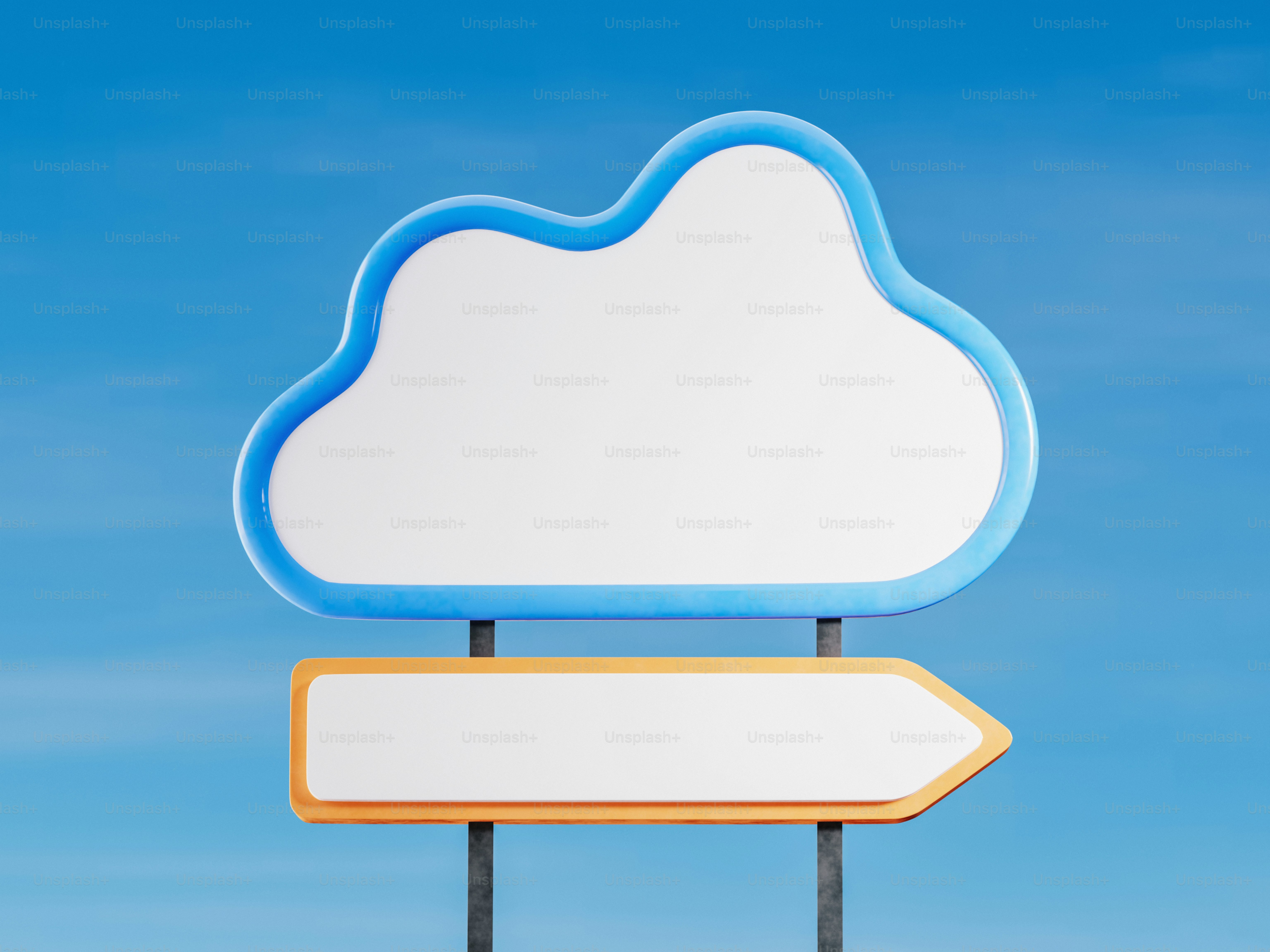 Ein wolkenförmiges Schild mit einem Richtungspfeil.