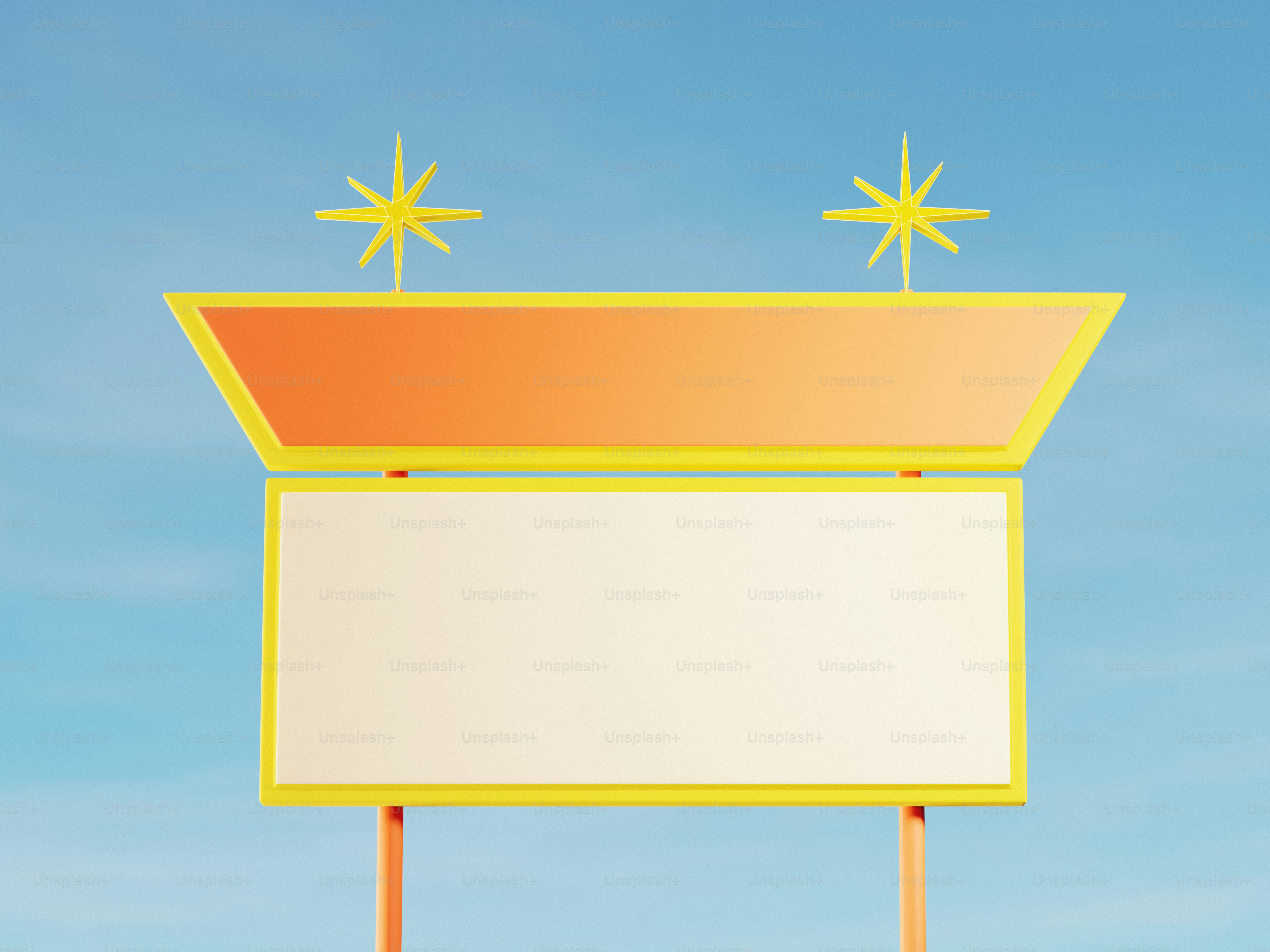 Retro-Straßenschild mit Sternexplosionen vor blauem Himmel