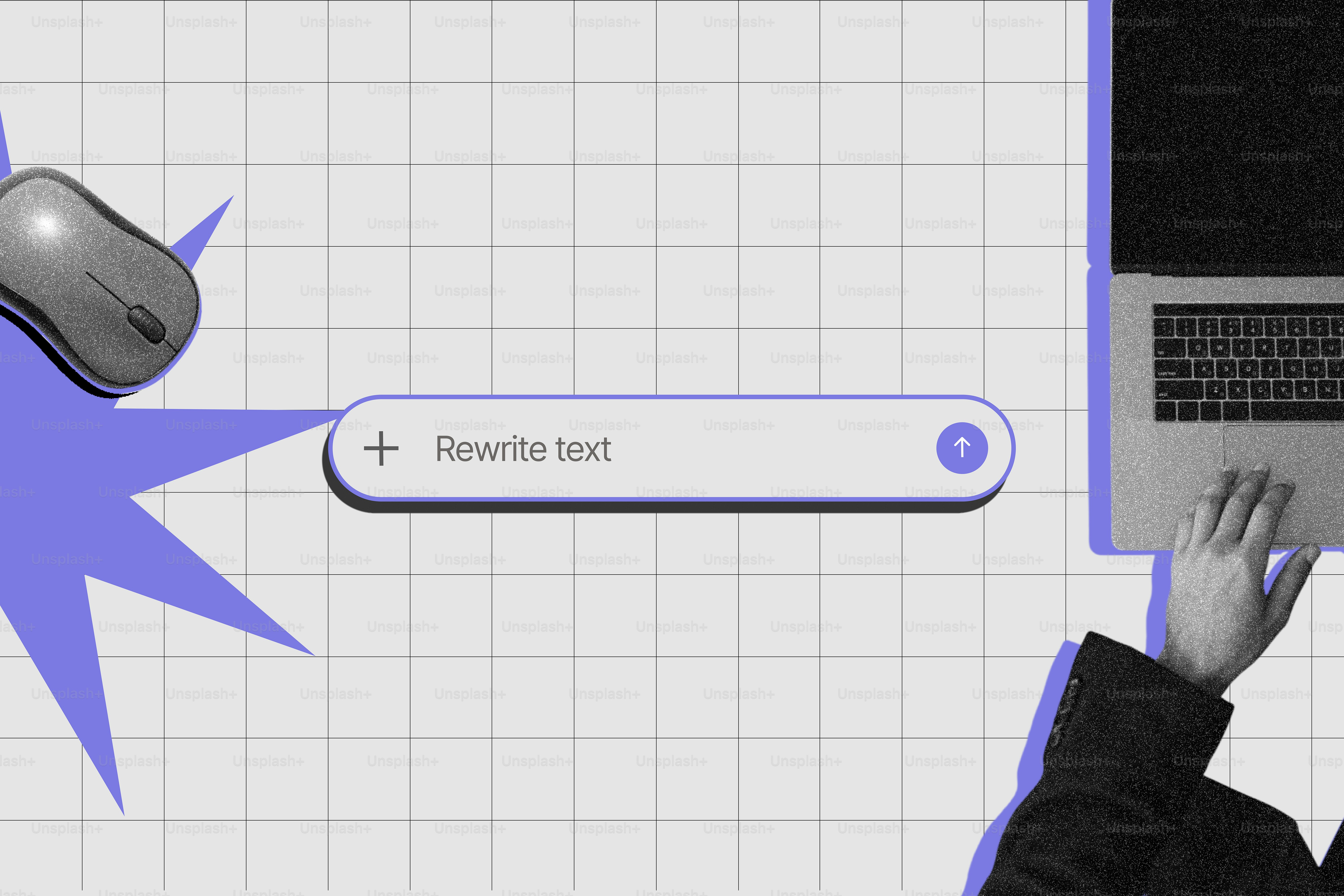 Laptop, mouse, and text box on a grid background