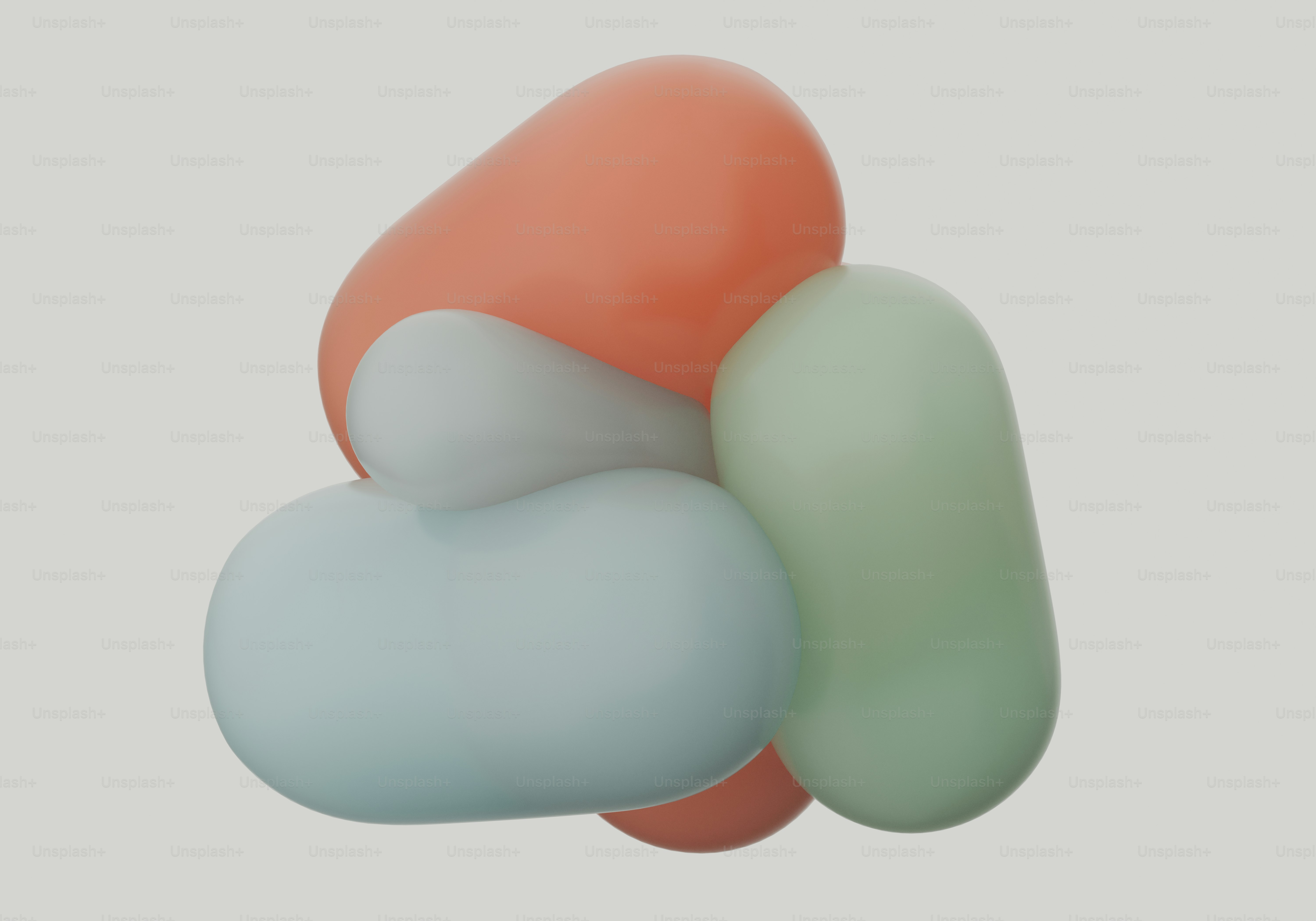 파스텔 색상의 추상 형태들이 함께 배열되어 있다