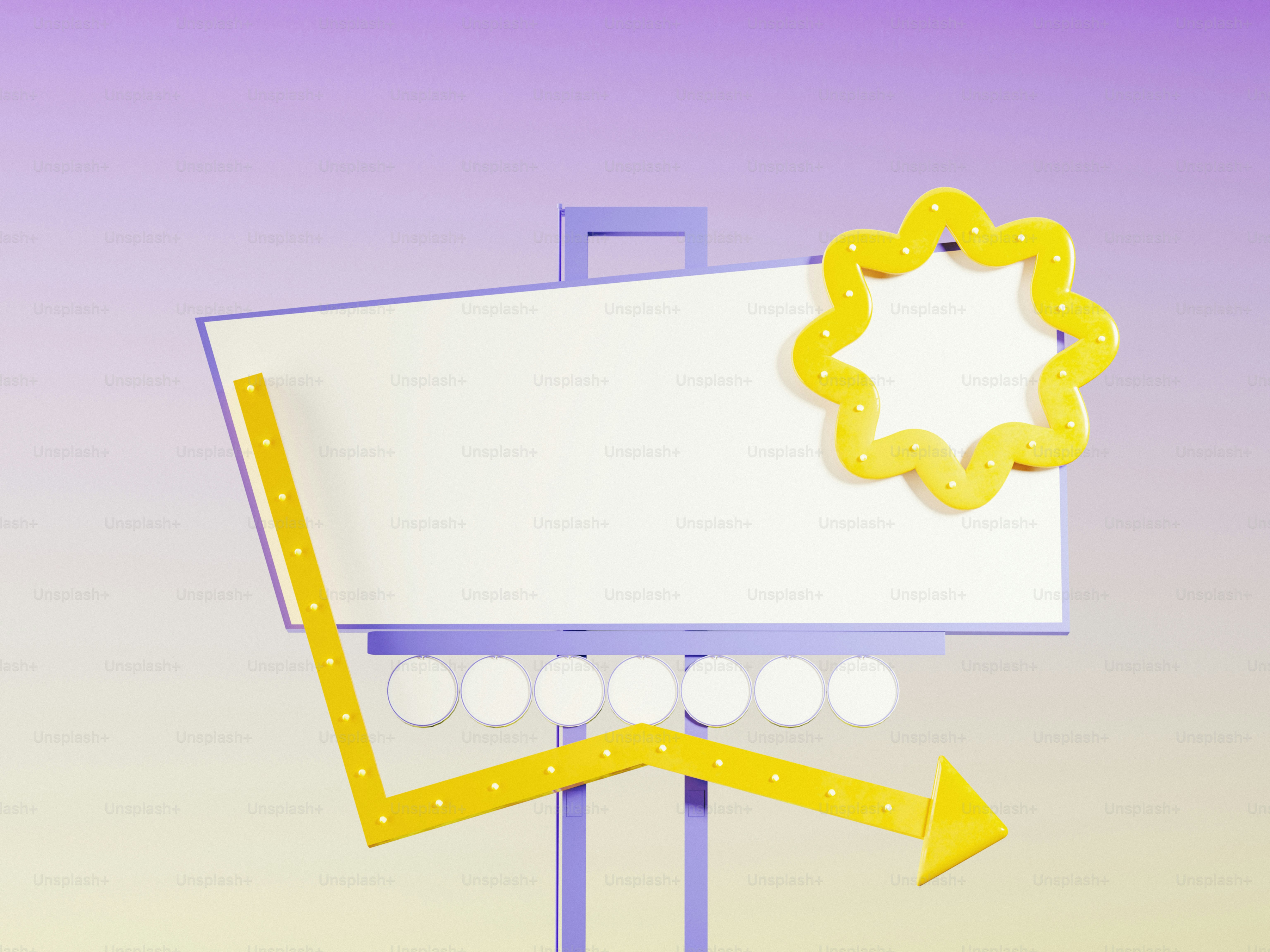 Leere Werbetafel mit gelbem Pfeil, der nach unten zeigt