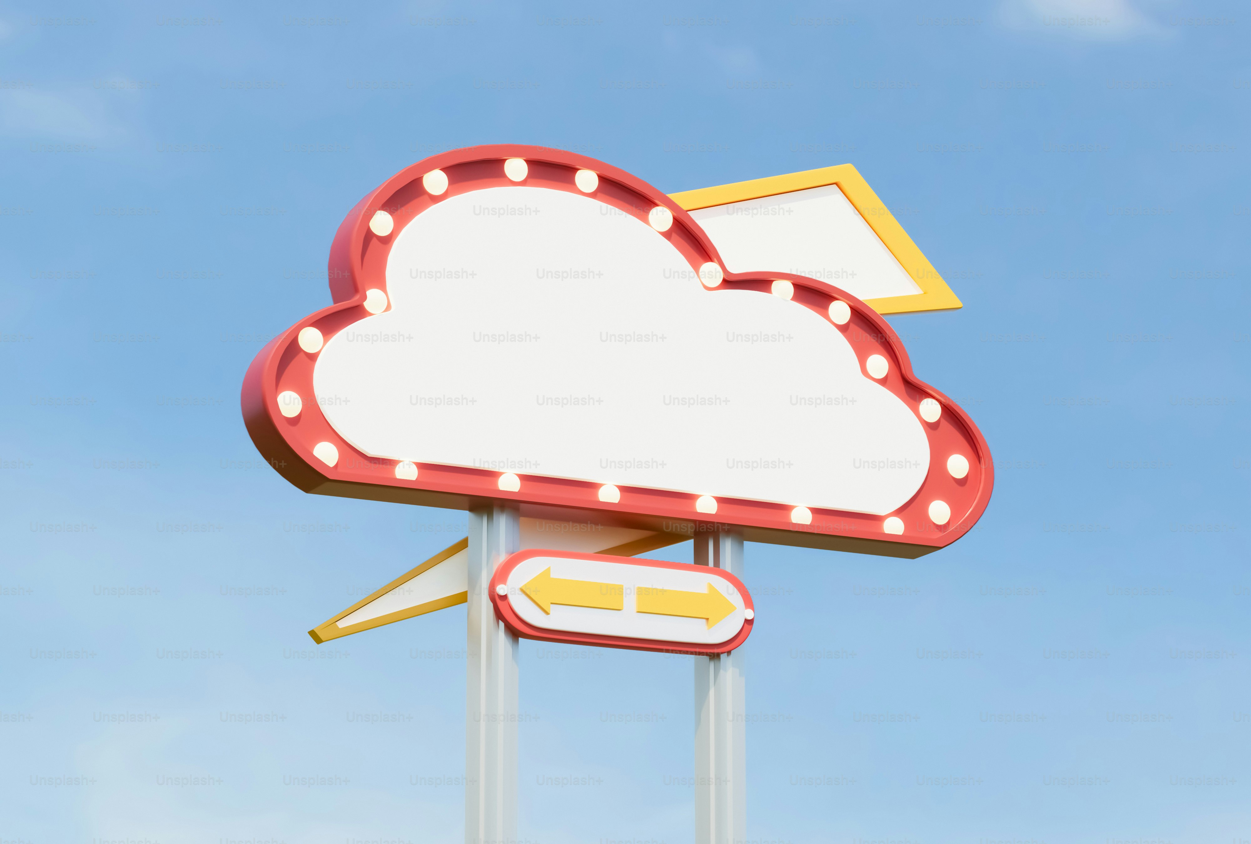 조명이 켜진 복고풍 구름 모양 간판