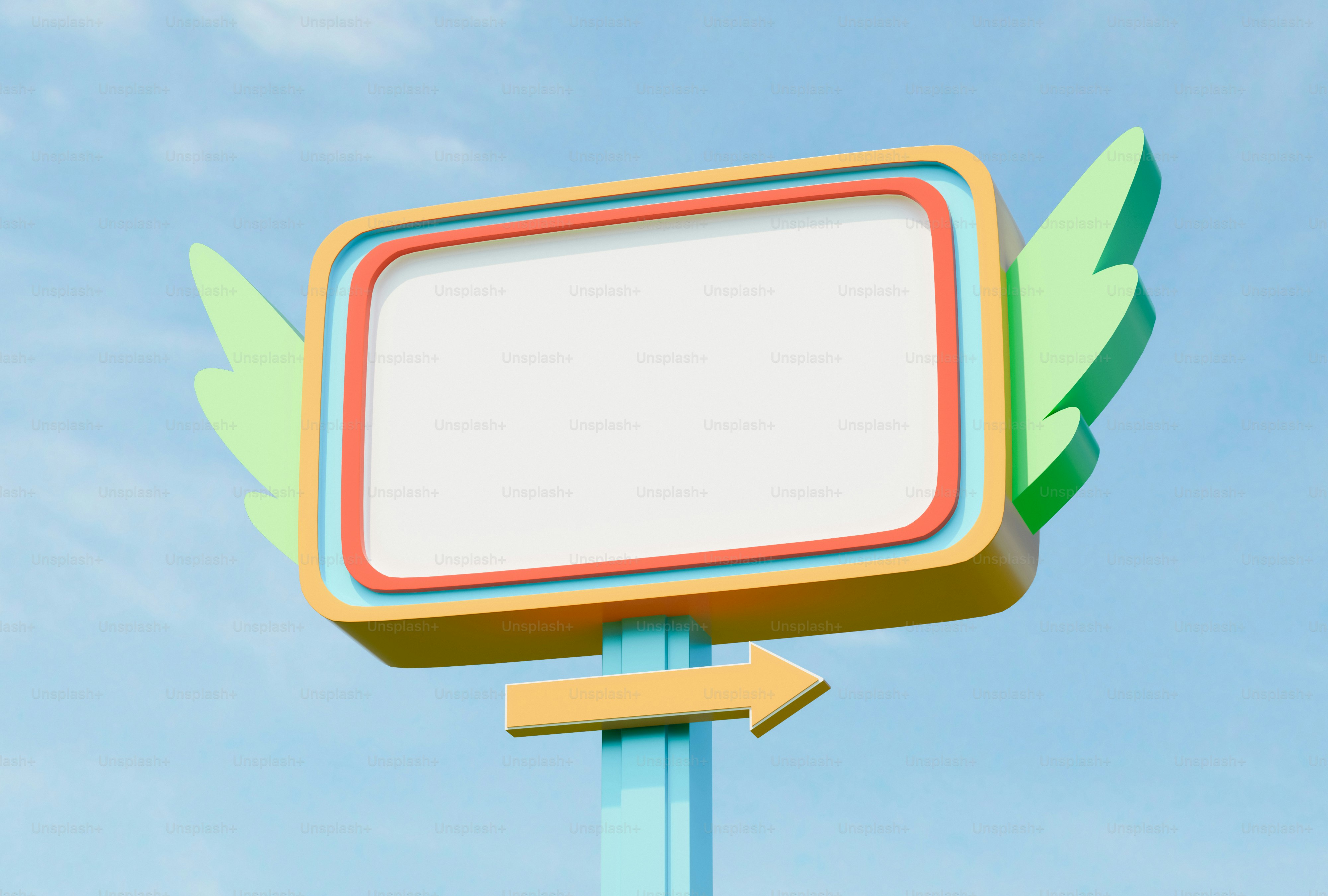 파란 하늘을 배경으로 날개가 달린 빈 간판