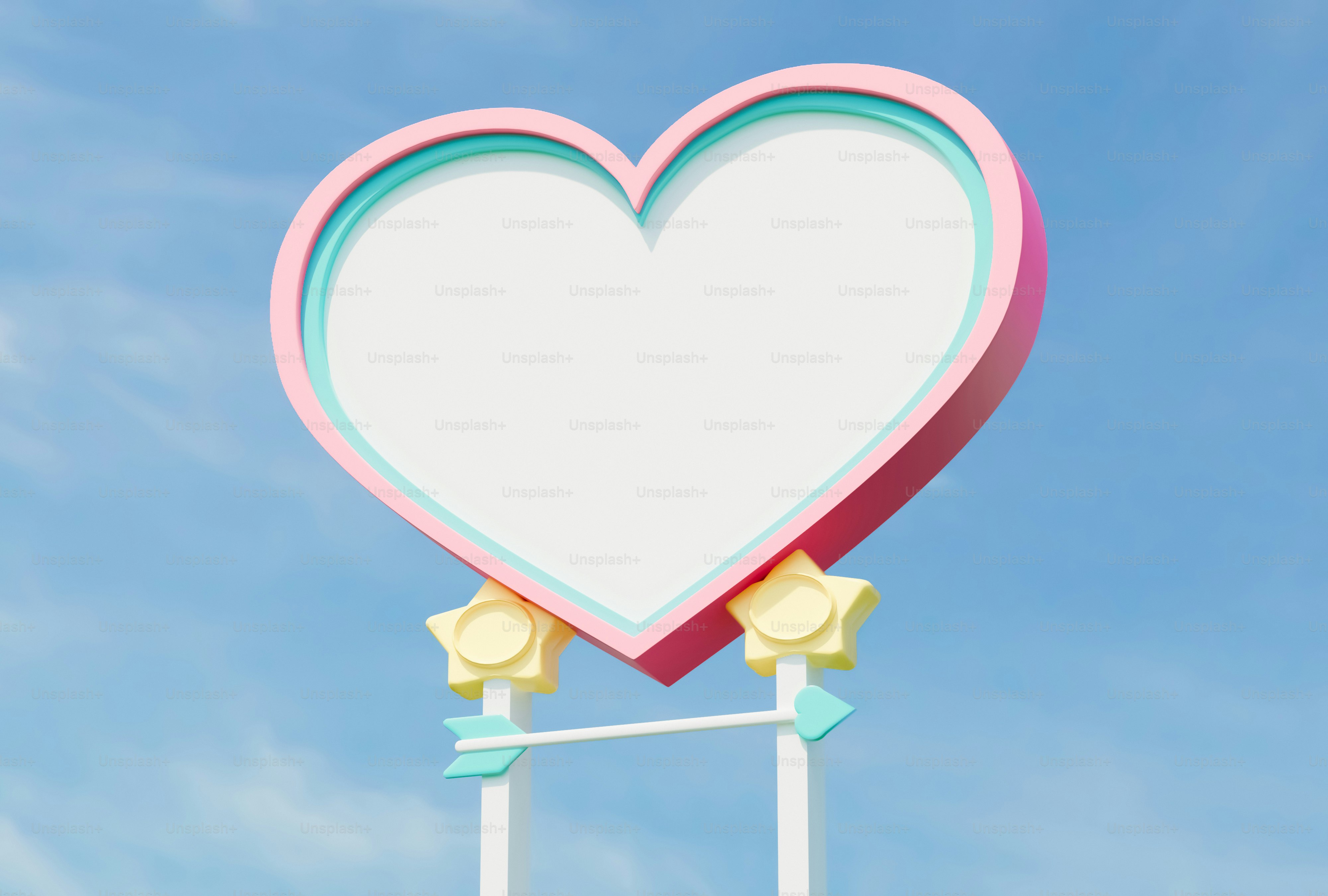 별과 화살표가 있는 하트 모양의 표지판