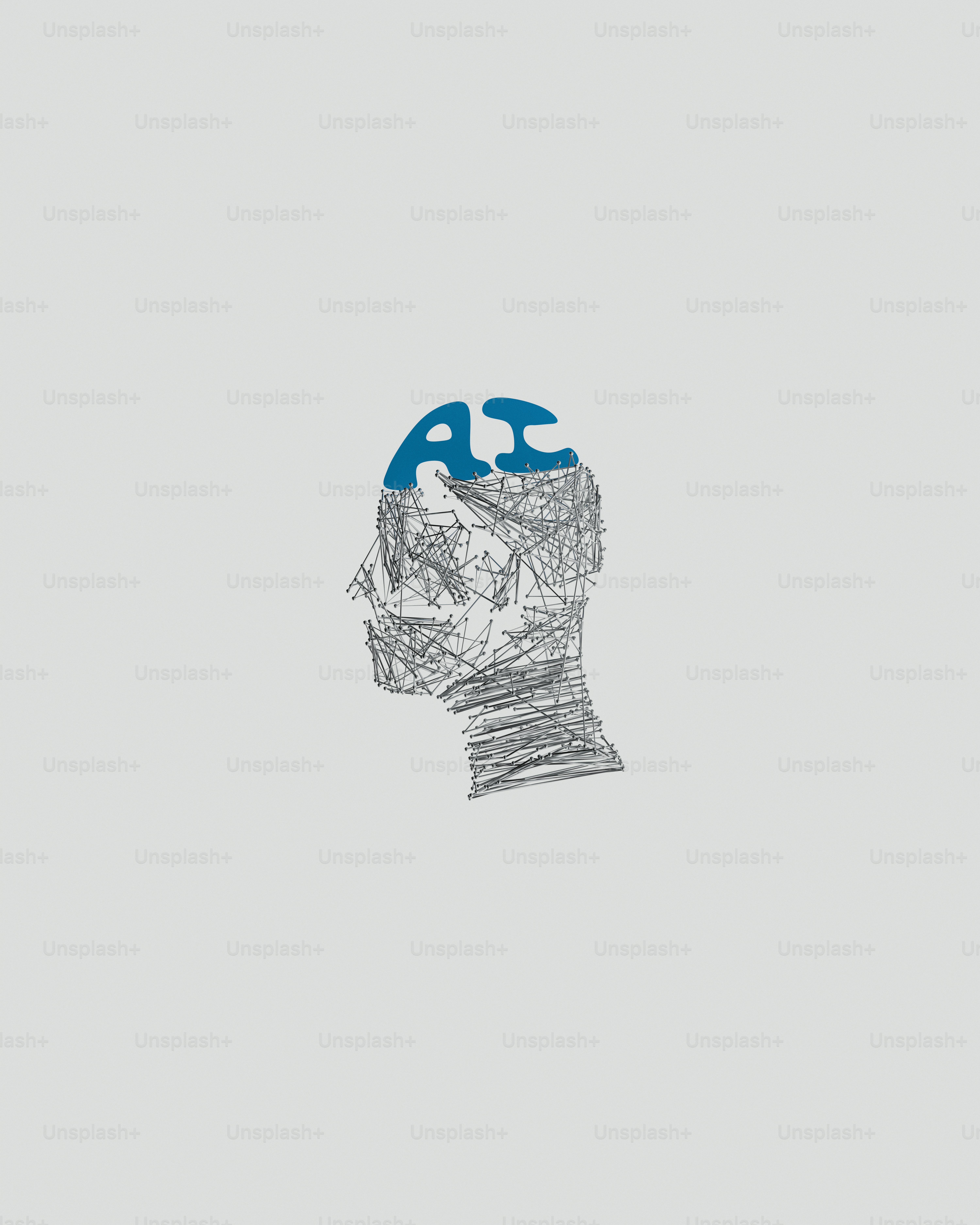 AI 텍스트가 안에 들어간 추상적인 머리 실루엣