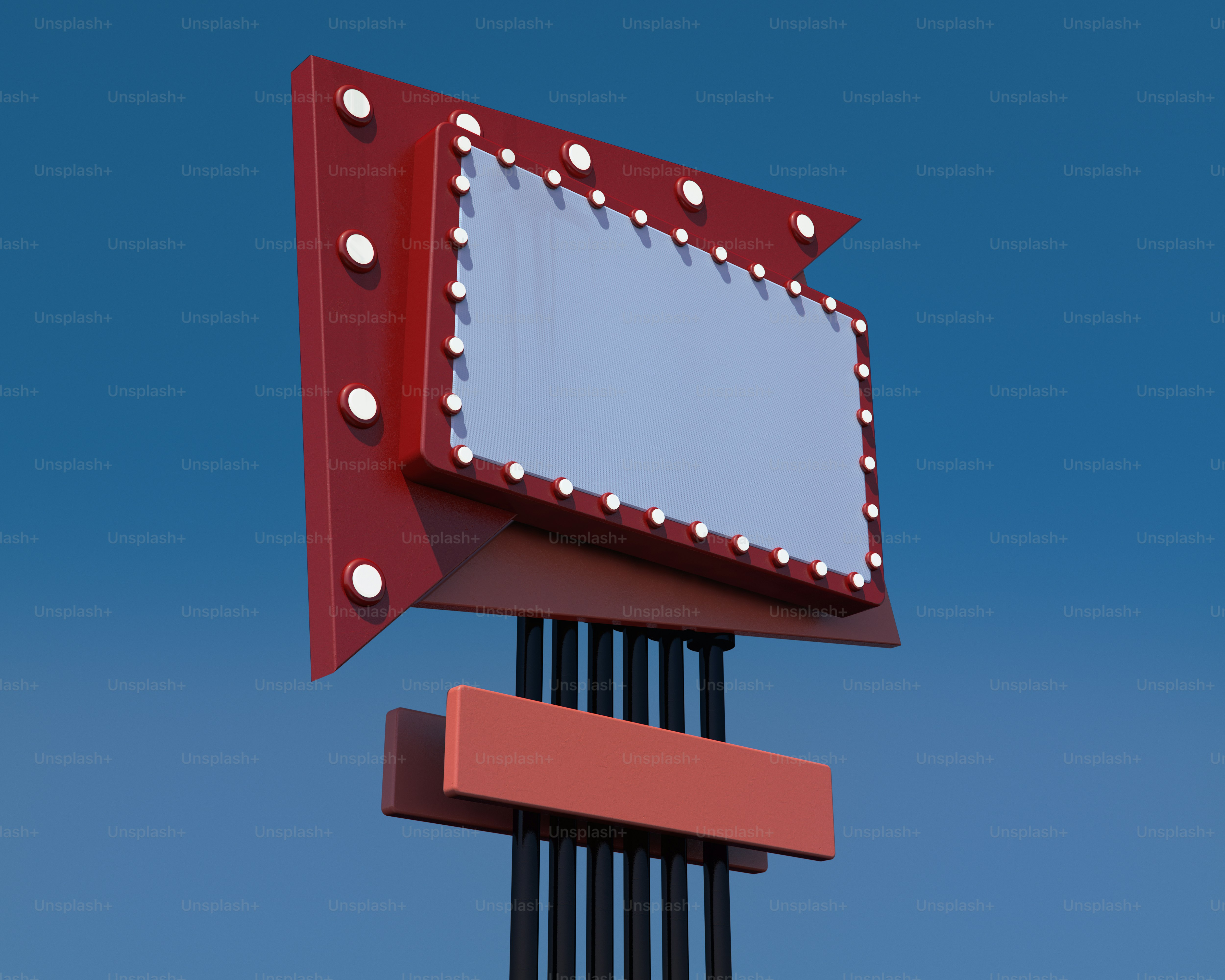 파란 하늘을 배경으로 한 복고풍 도로변 간판