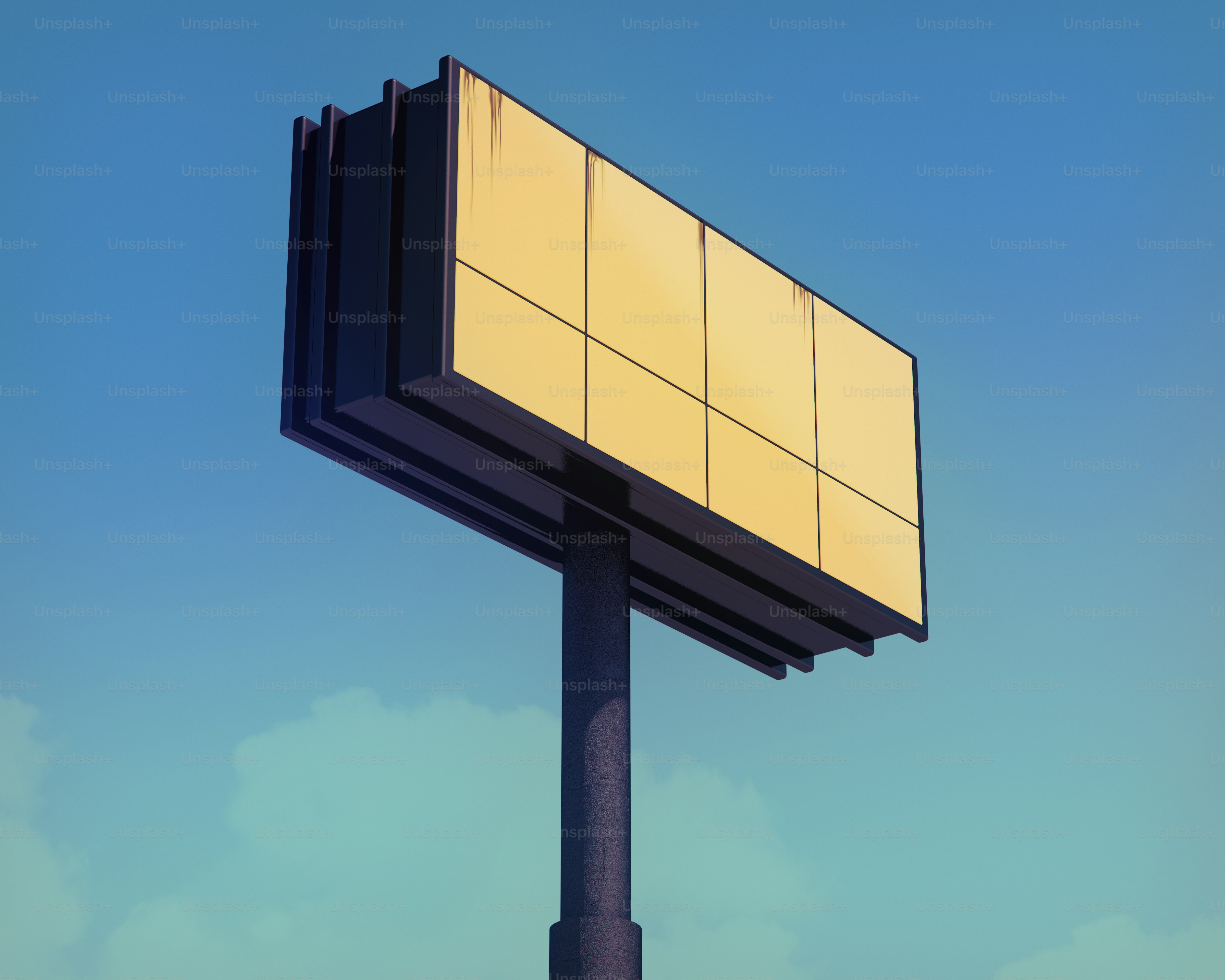 맑고 푸른 하늘을 배경으로 한 빈 광고판