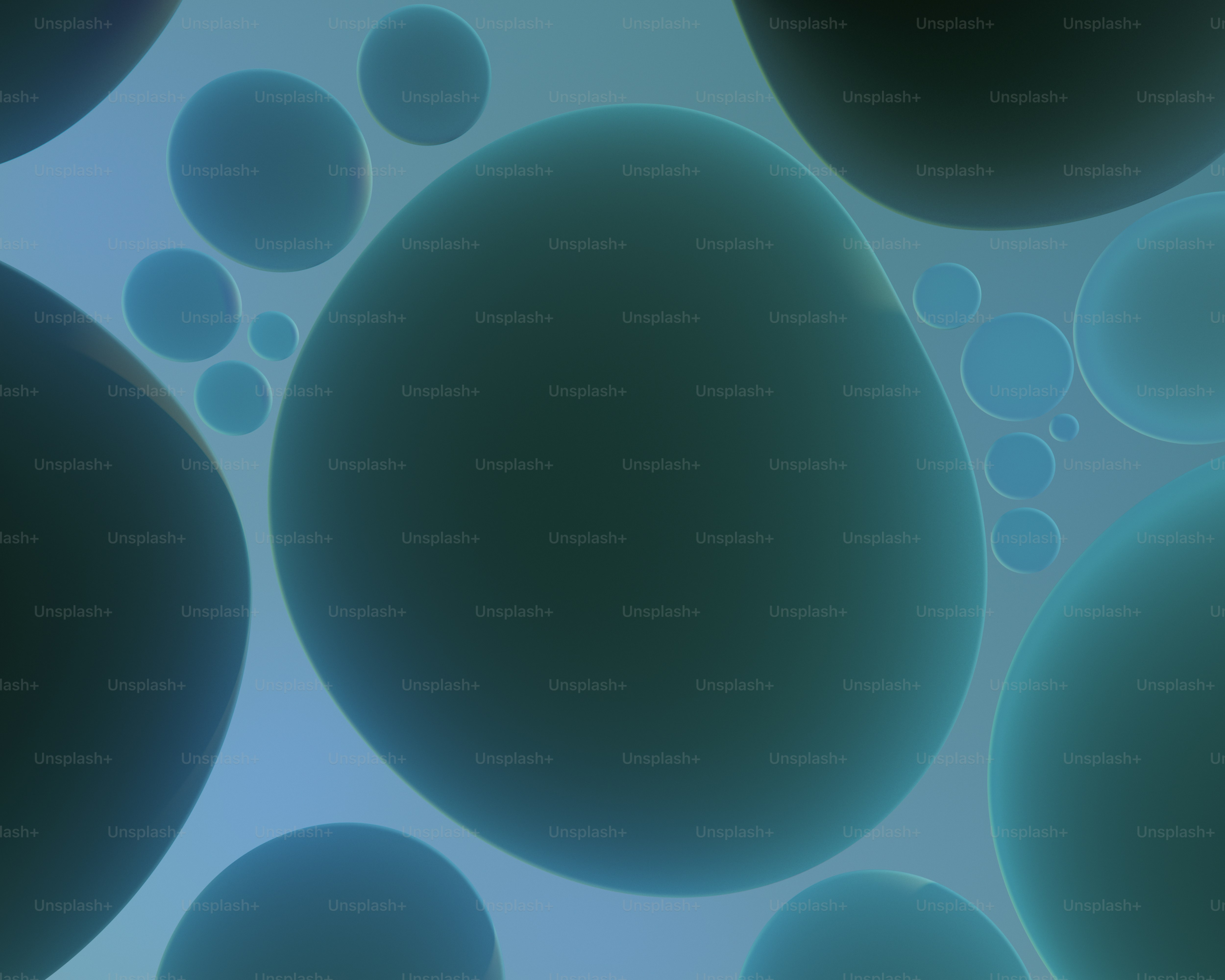 부드러운 조명과 그라데이션이 어우러진 추상적인 파란 구체들.