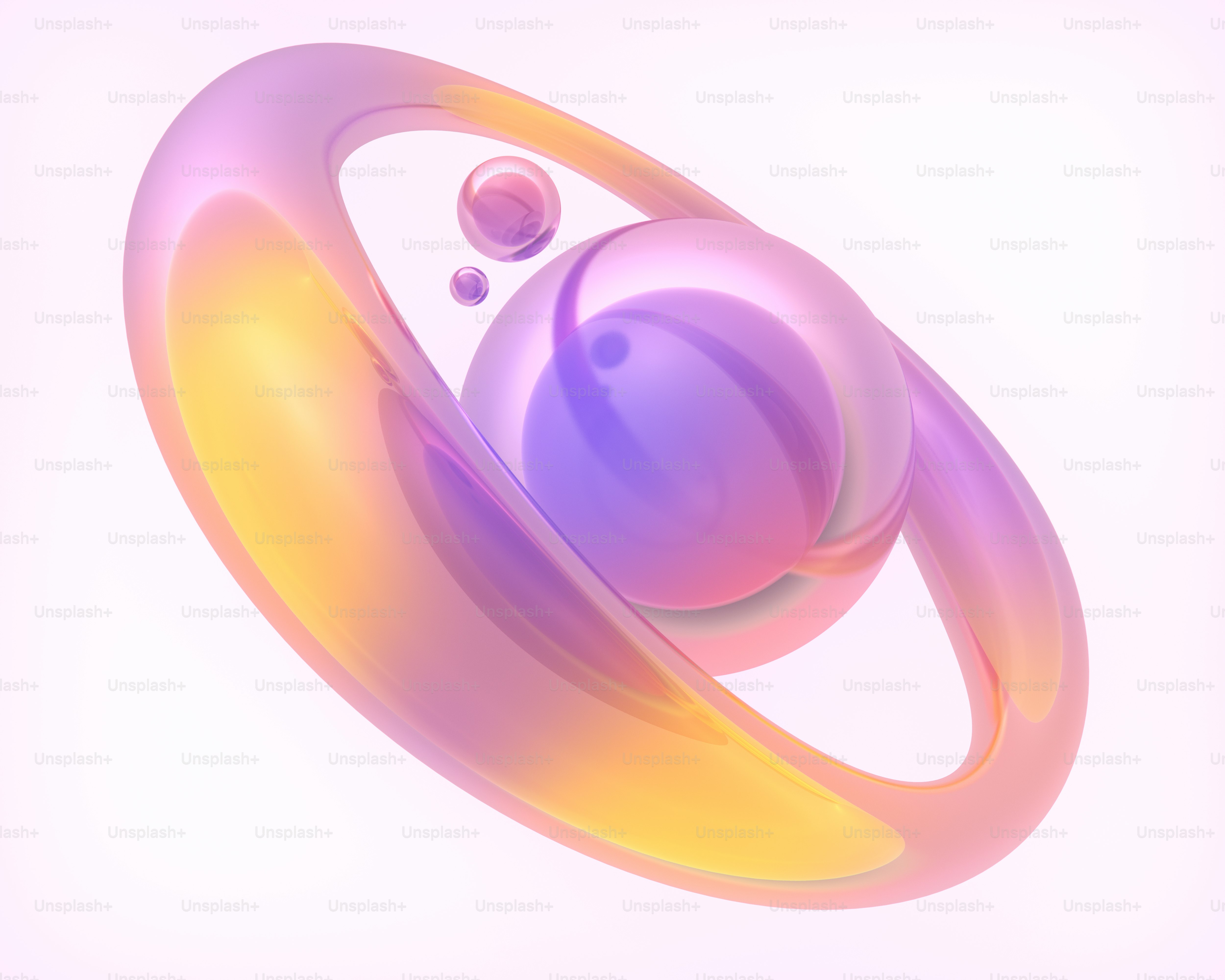 고리와 구체가 있는 추상 유리 구체