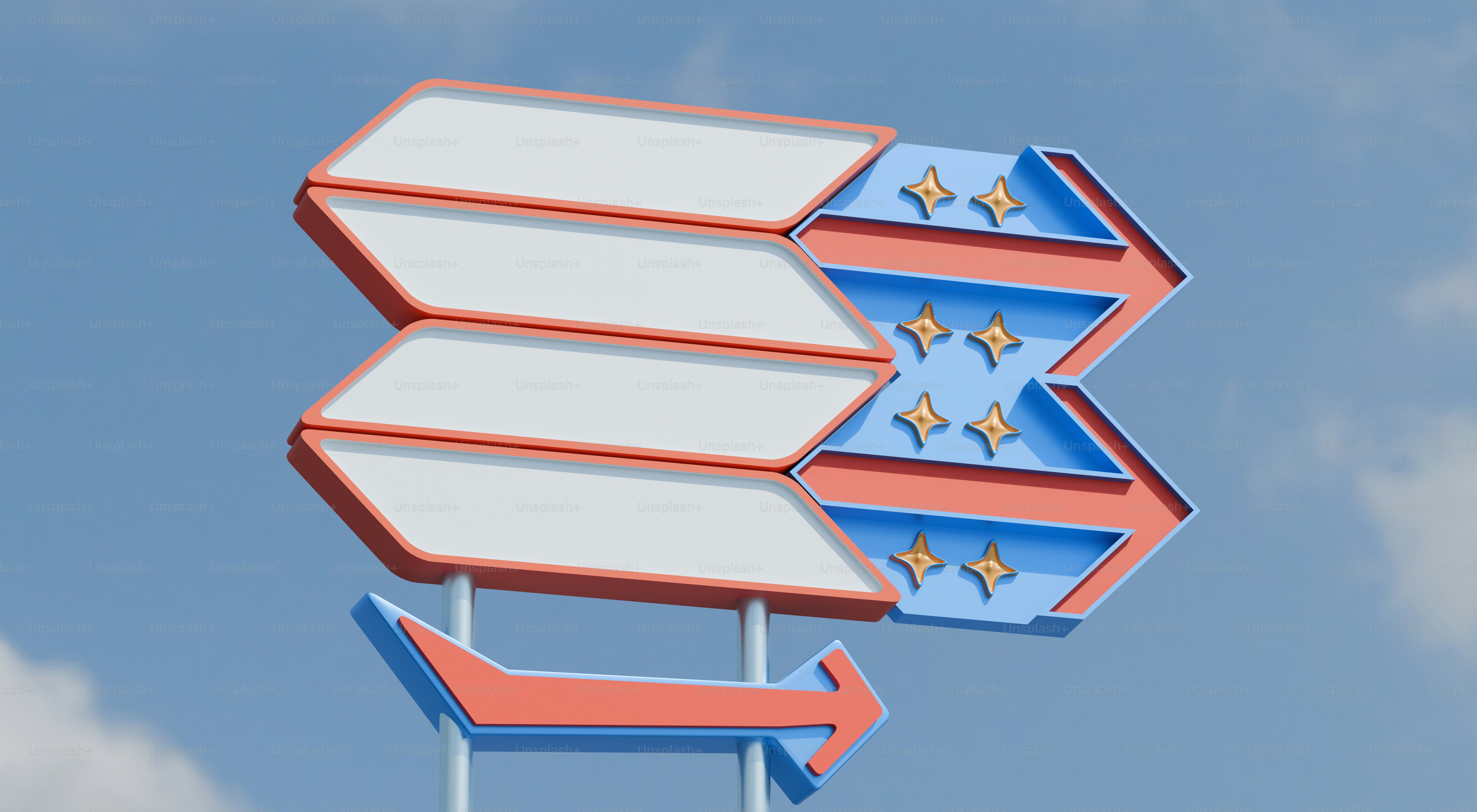 Retro roadside sign with blank panels against sky