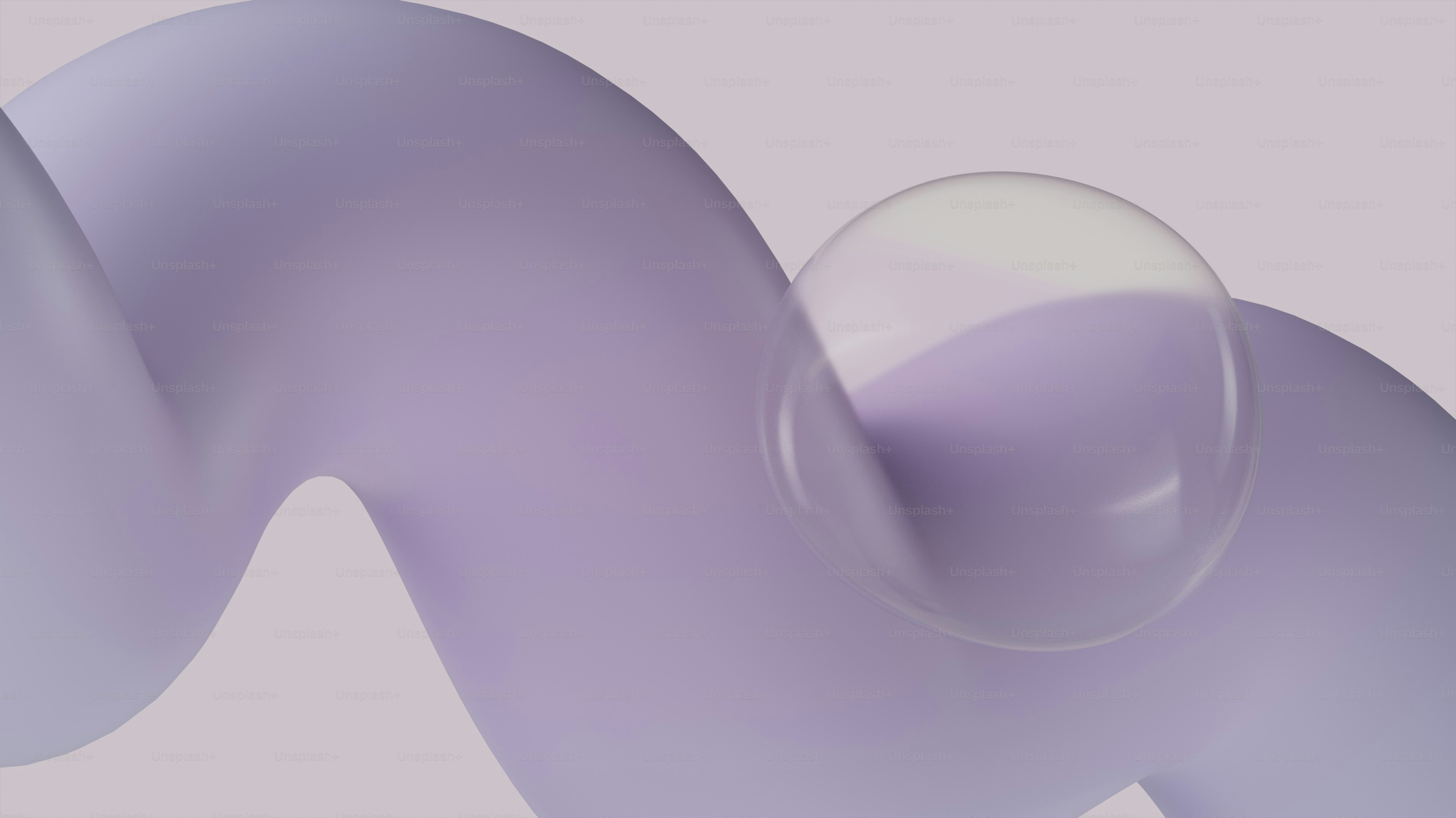 Eine glatte, violette, abstrakte Form mit einer klaren Blase.